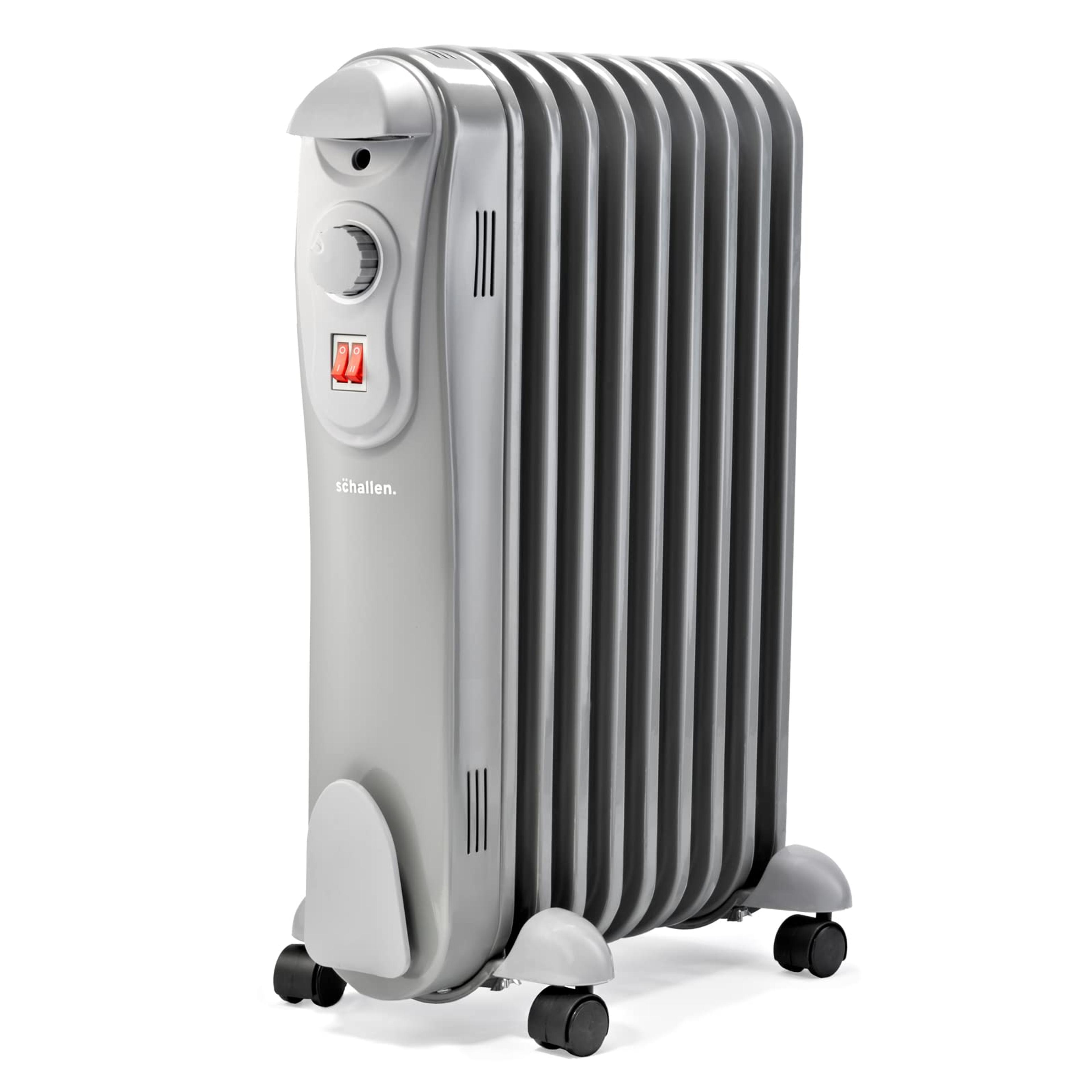 Schallen 2000W 9 Fin Portable Electric Slim Oil Filled Radiator Heater with Adjustable Temperature Thermostat, 3 Heat Settings & Safety Cut Off | 2Kw GREY 2000W | 9 Fin