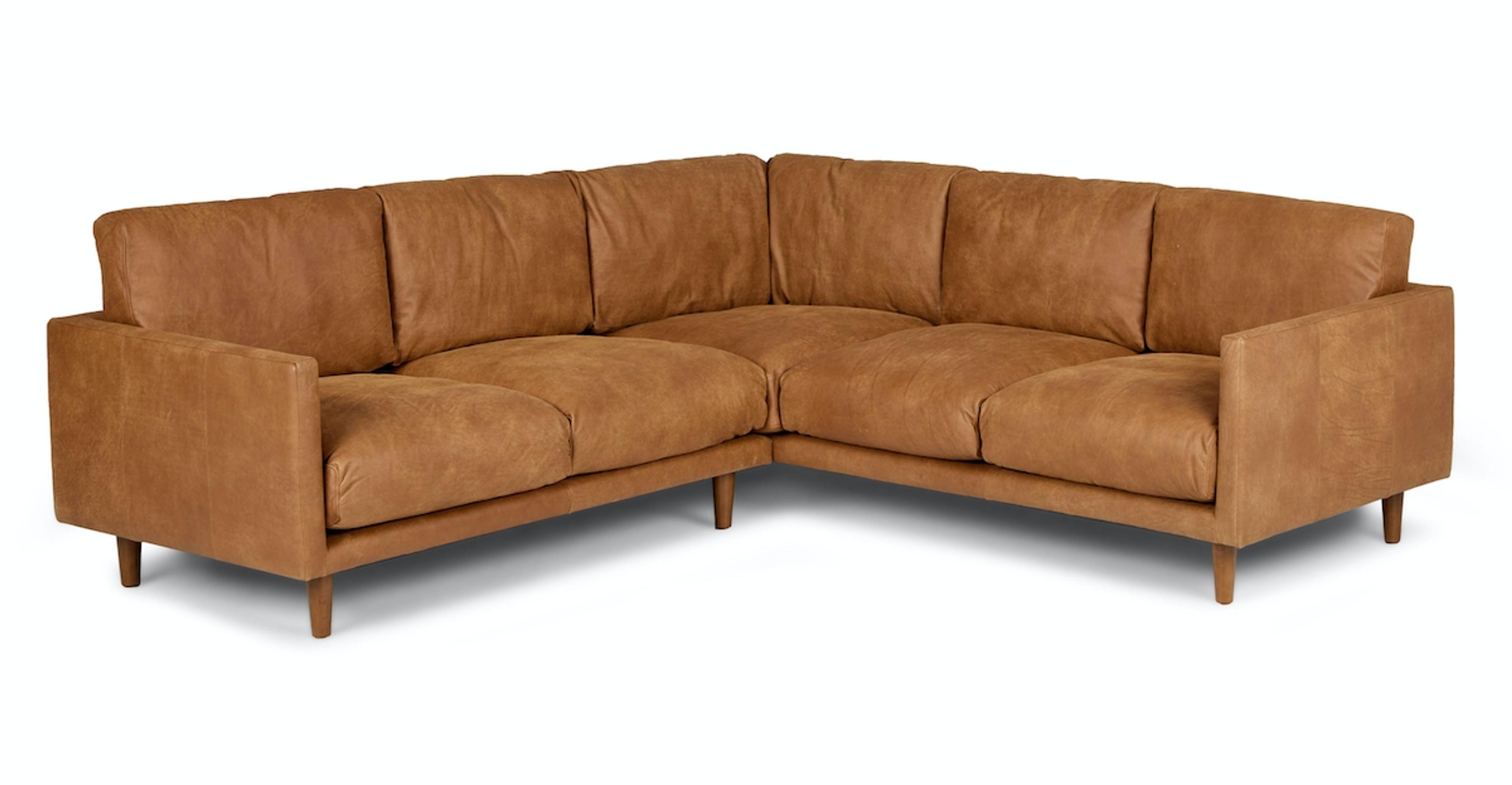 Dakota Tan Nirvana Corner Leather Industrial Sectional Sofa | Article