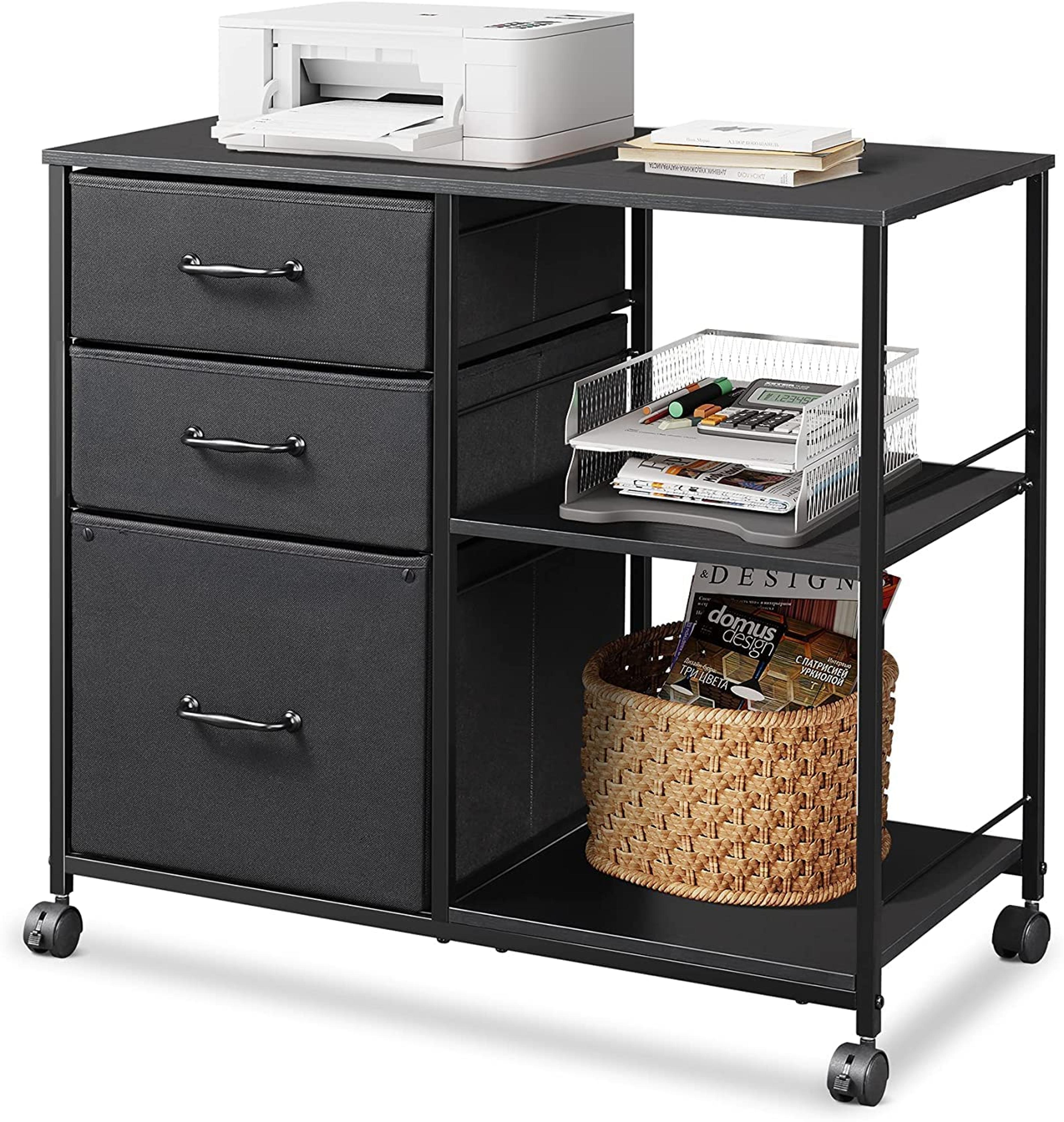 Amazon.com: DEVAISE 3 Drawer Mobile File Cabinet, Rolling Printer Stand with Open Storage Shelf, Fabric Lateral Filing Cabinet fits A4 or Letter Size for Home Office, Black