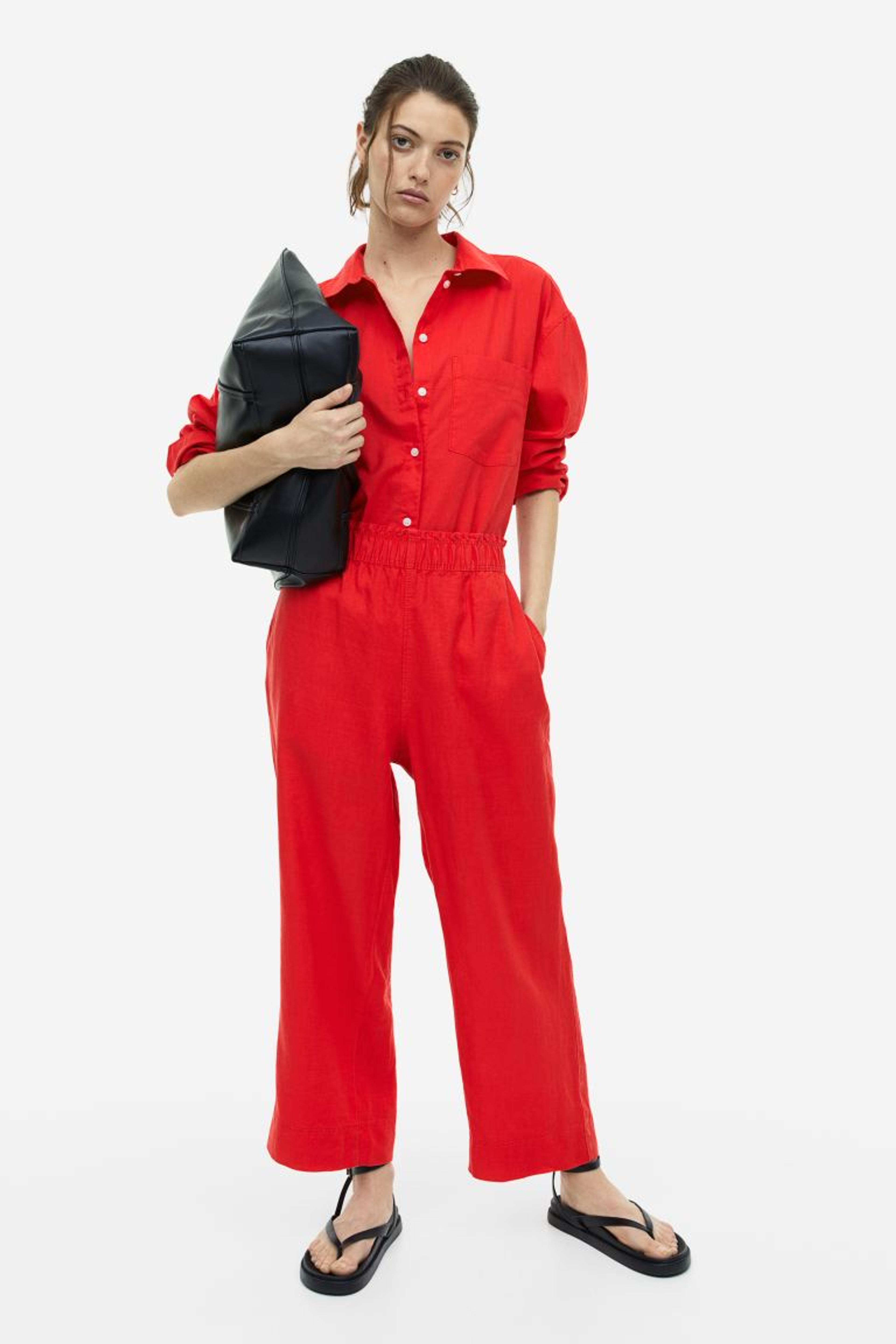 Ankle-length Linen Pants - Red - Ladies | H&M US