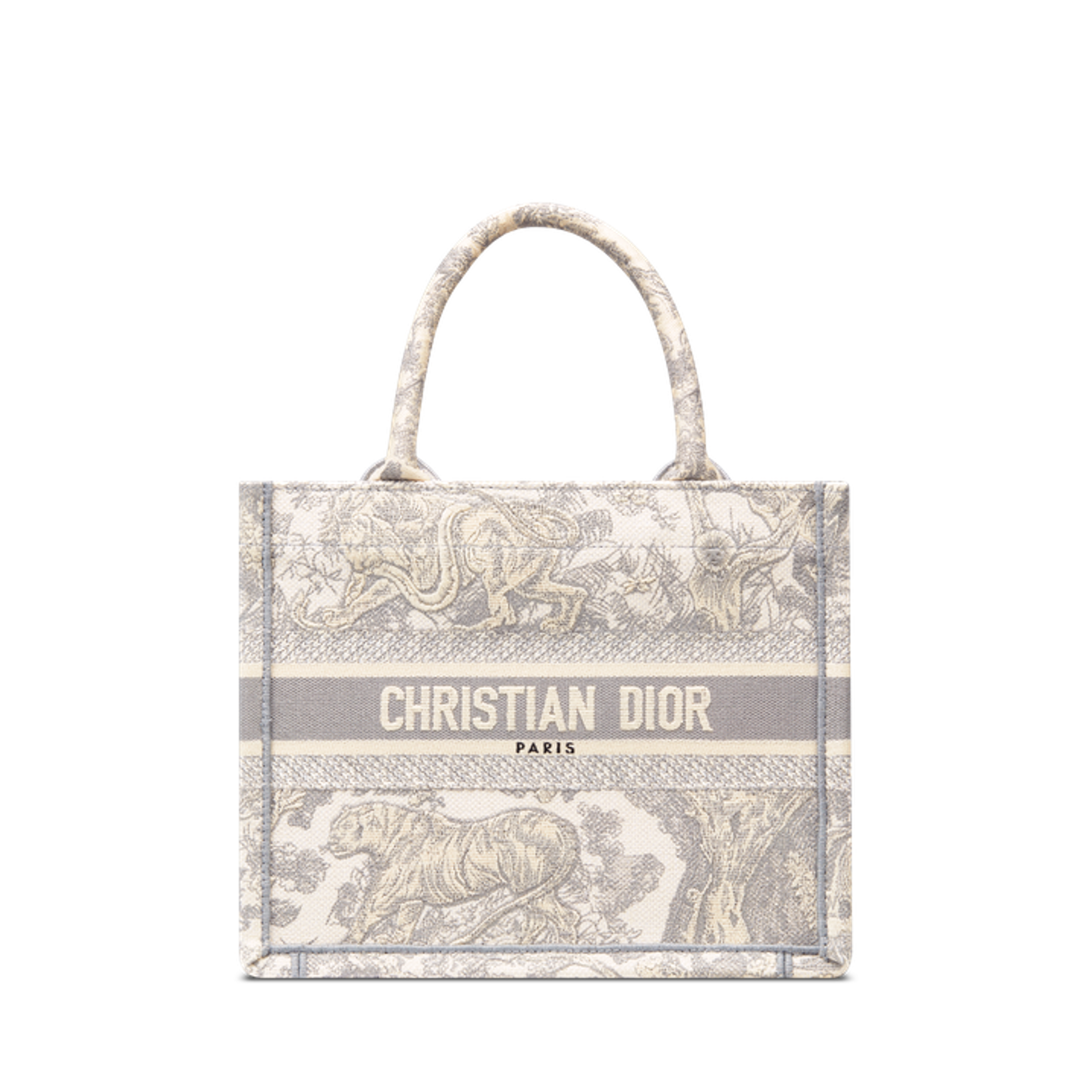 Small Dior Book Tote Ivory and Gray Toile de Jouy Embroidery (26.5 x 21 x 14 cm) | DIOR US