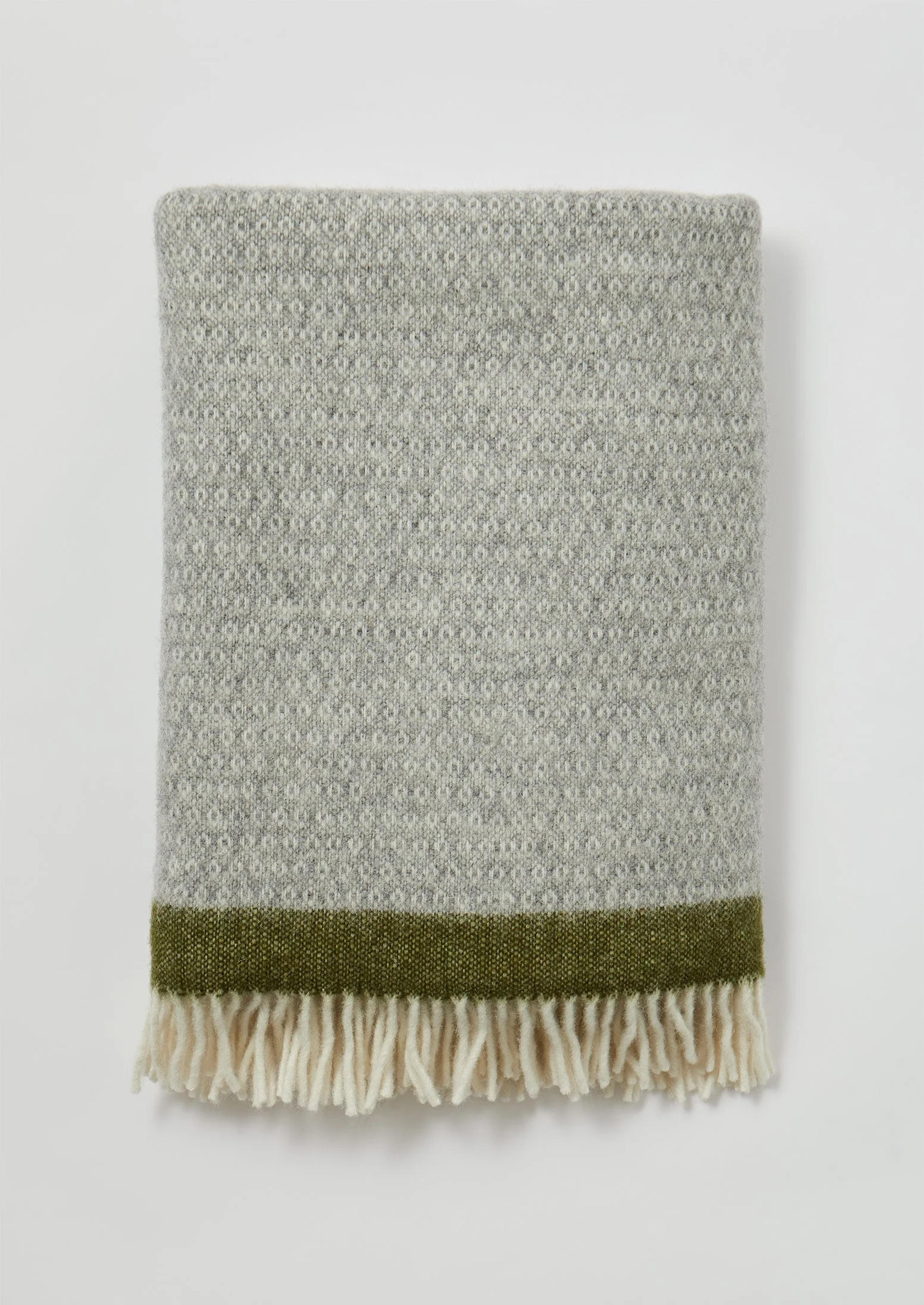 Stripe Edge Wool Blanket | Grey/Fern