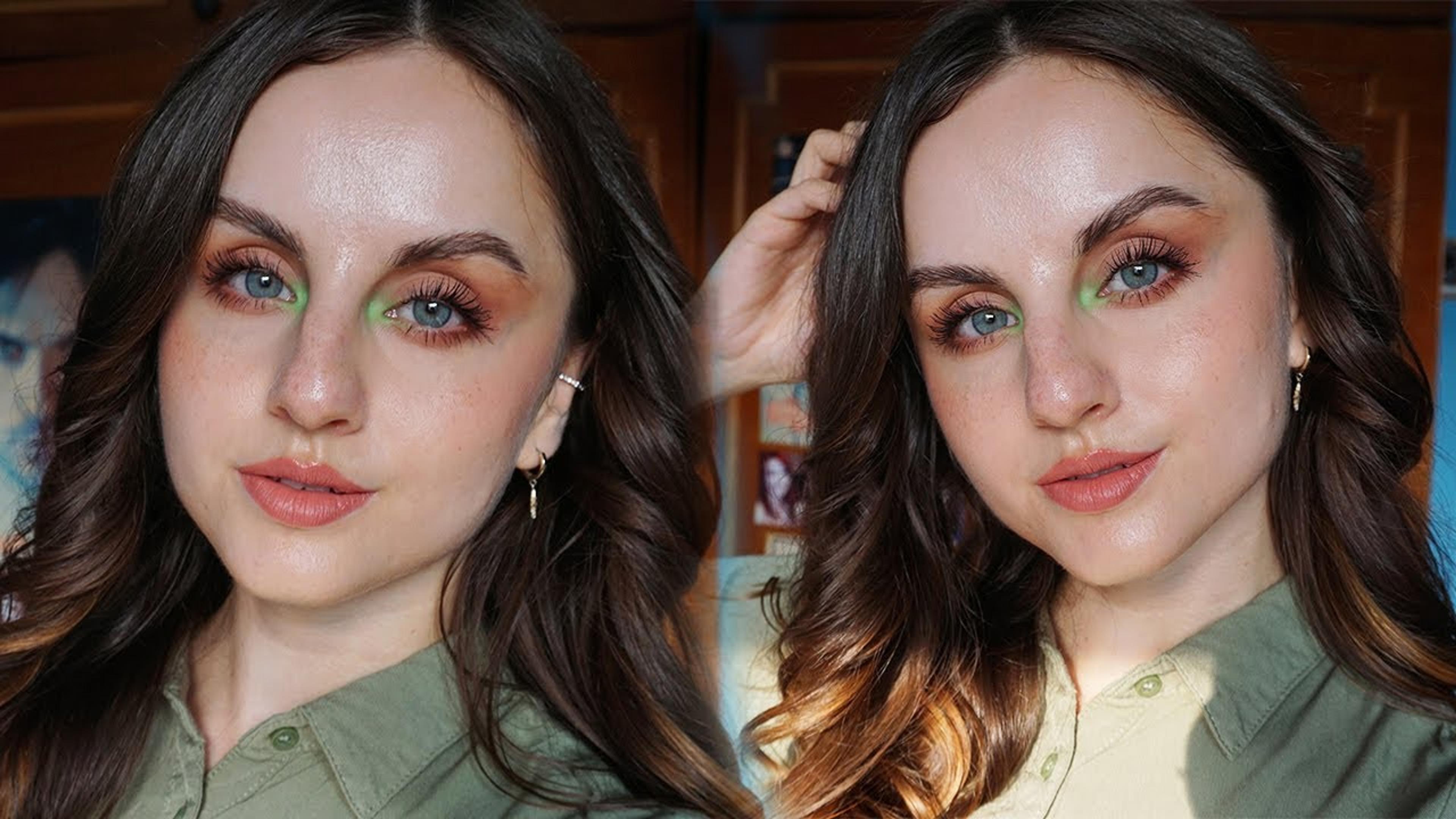 pop of green & no foundation makeup tutorial - YouTube