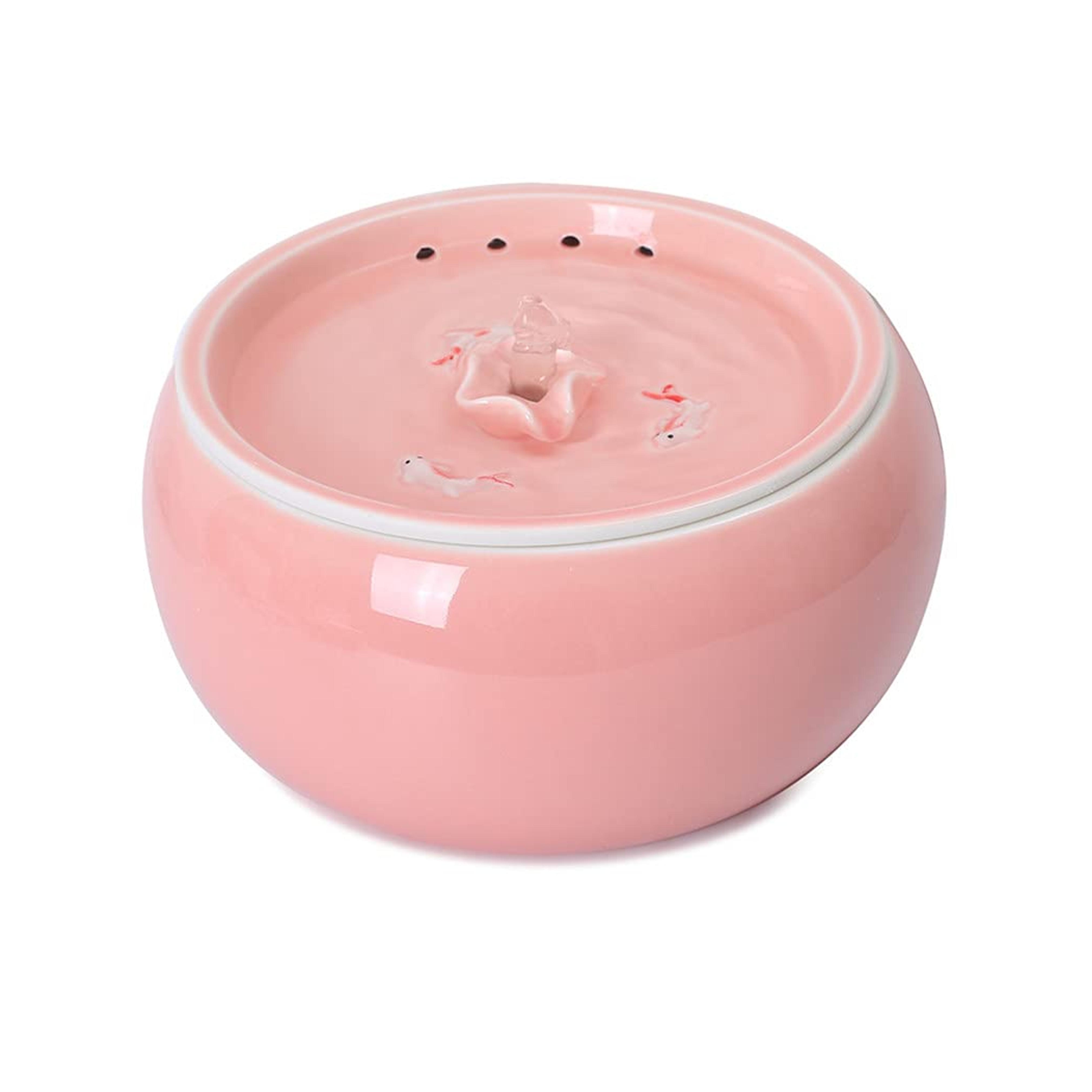 Ceramic Pet Water Dispenser Automatic,Pink Goldfish Cat Water Fountain Suitable for Cats and Dogs,Scratch Resistant Cat Water Fountain Easy to Clean and Ultra Quiet