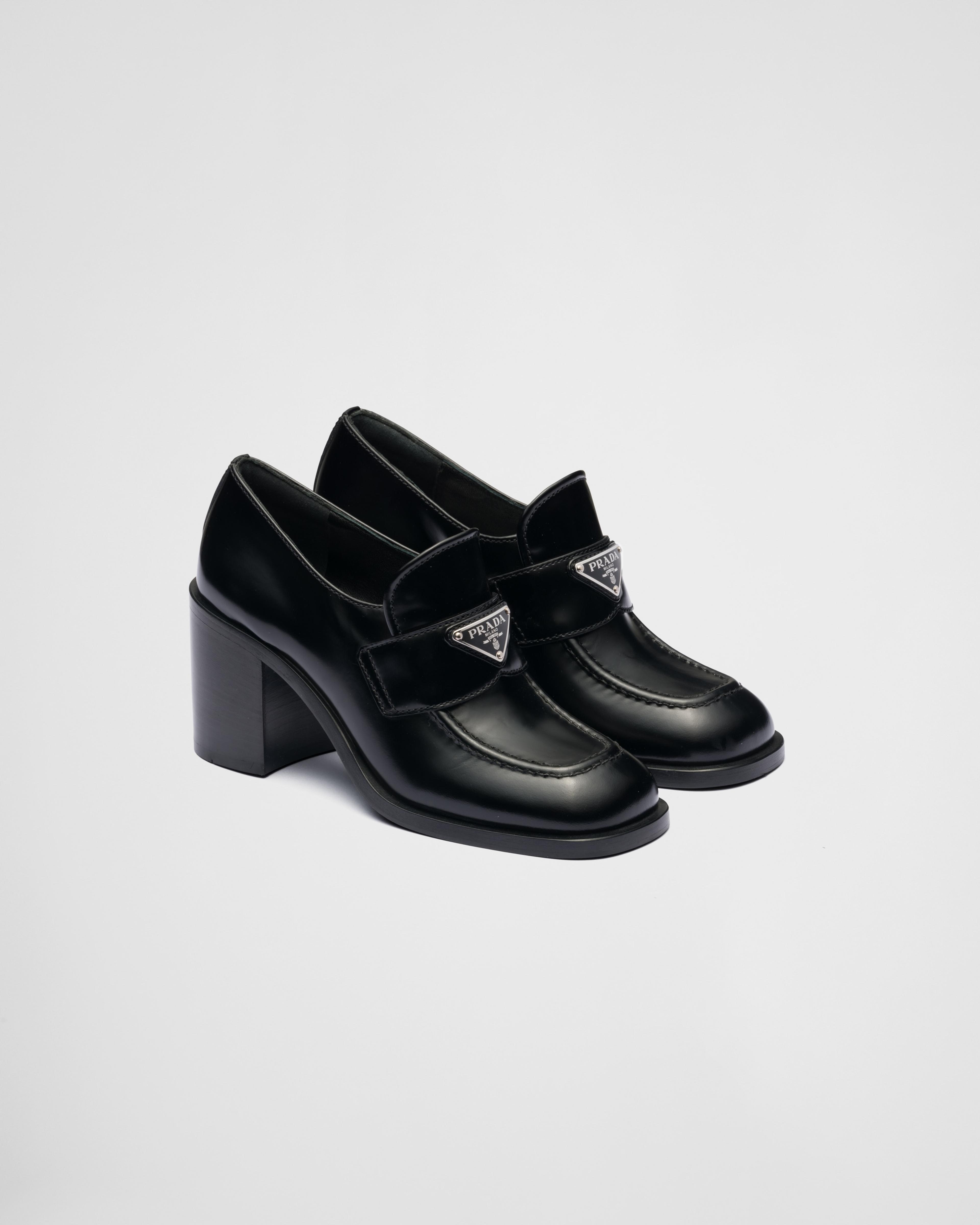 Black Brushed Leather High-heel Loafers | PRADA