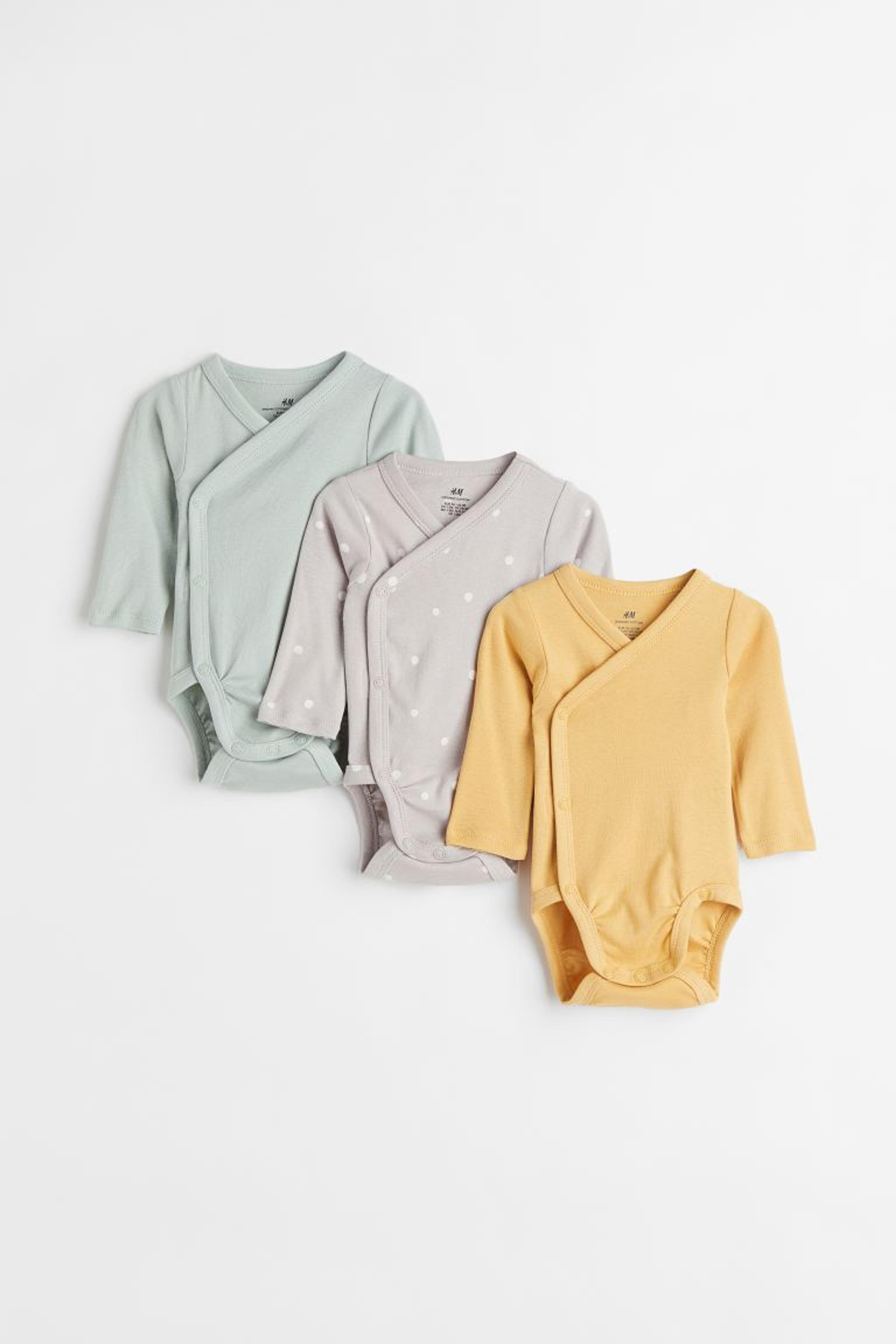 3-pack Long-sleeved Bodysuits - Yellow/turquoise/gray - Kids | H&M US