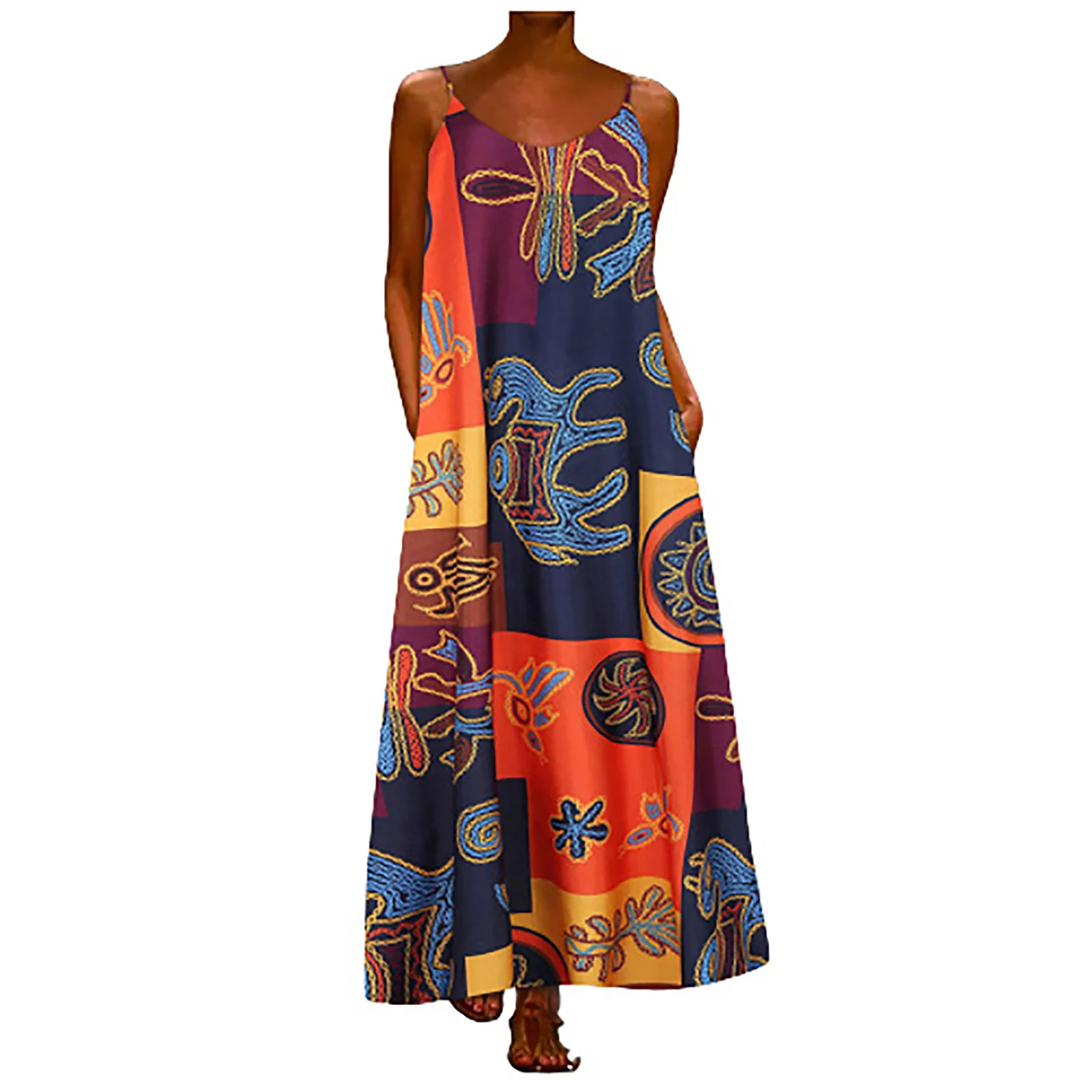 HTNBO Womens Summer Dresses 2022 Trends Fashion O-neck Sleeveless Loose Printed Casual Sling Long Dress,Seasonal Fashion - Walmart.com