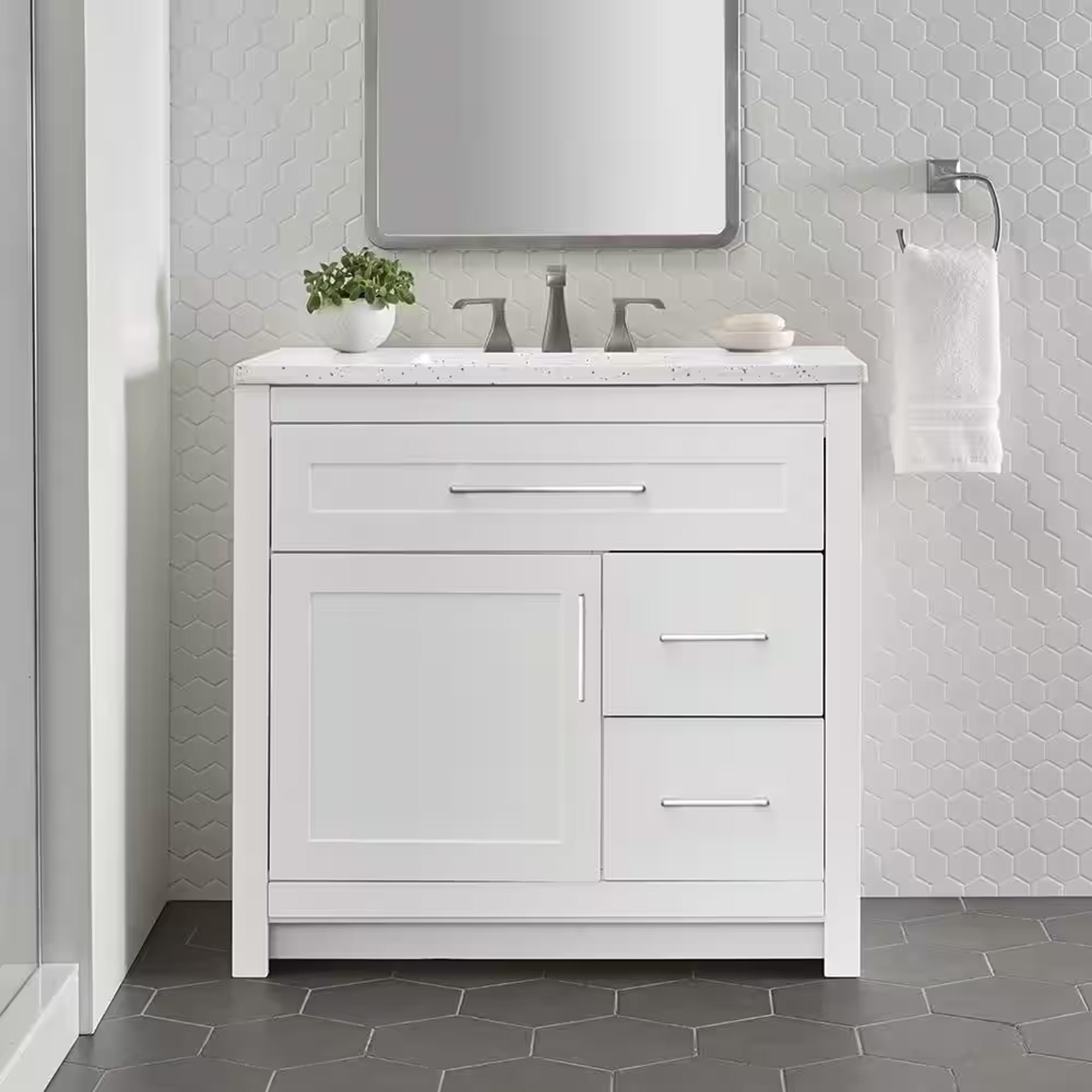 Home Decorators Collection Clady 37 in. W x 19 in. D x 35 in. H Single Sink Freestanding Bath Vanity in White with Silver Ash Cultured Marble Top HD2036P2-WH