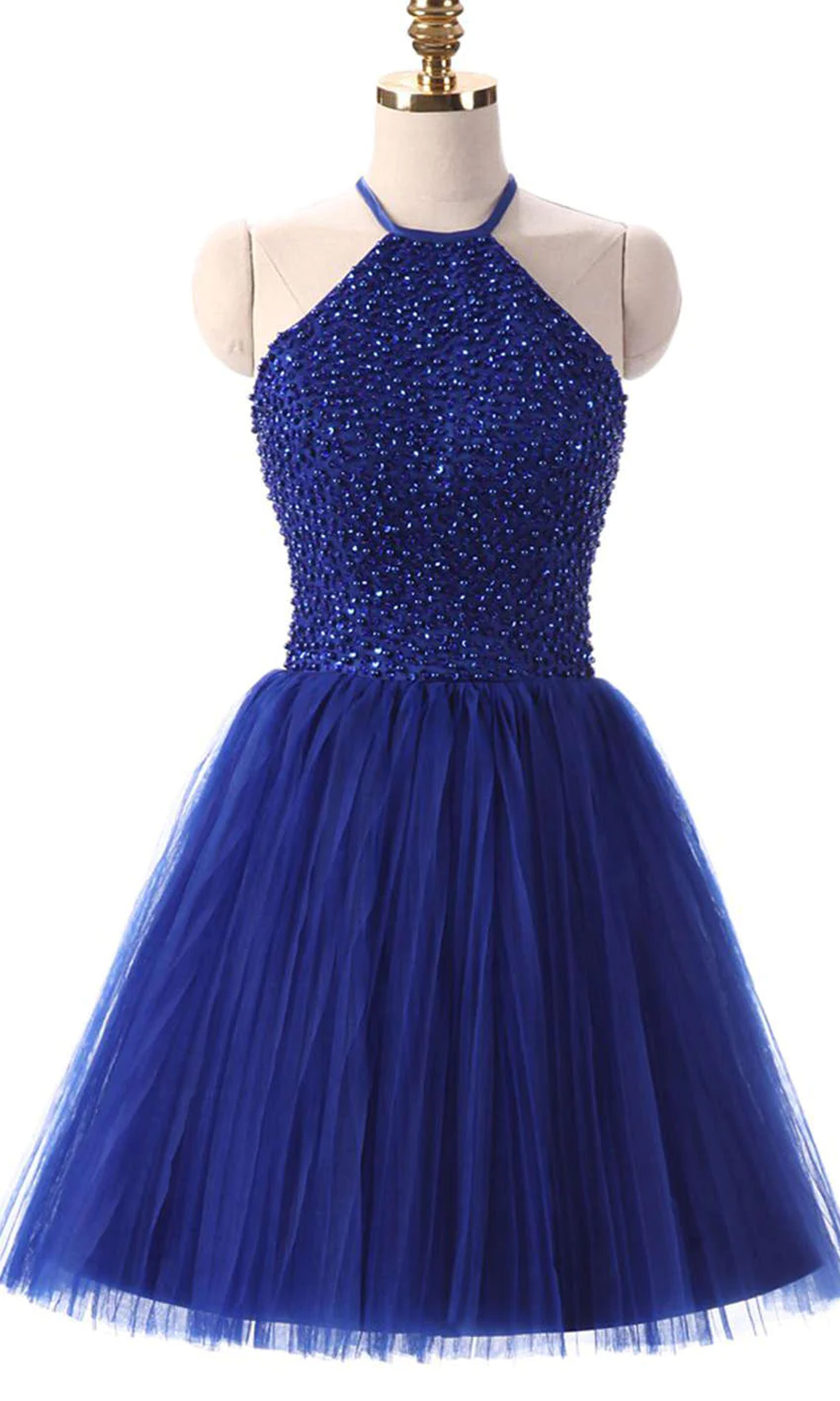 Royal Blue Short Beaded 8th Grade Prom Dresses with Keyhole Back P505 – promboutiqueonline