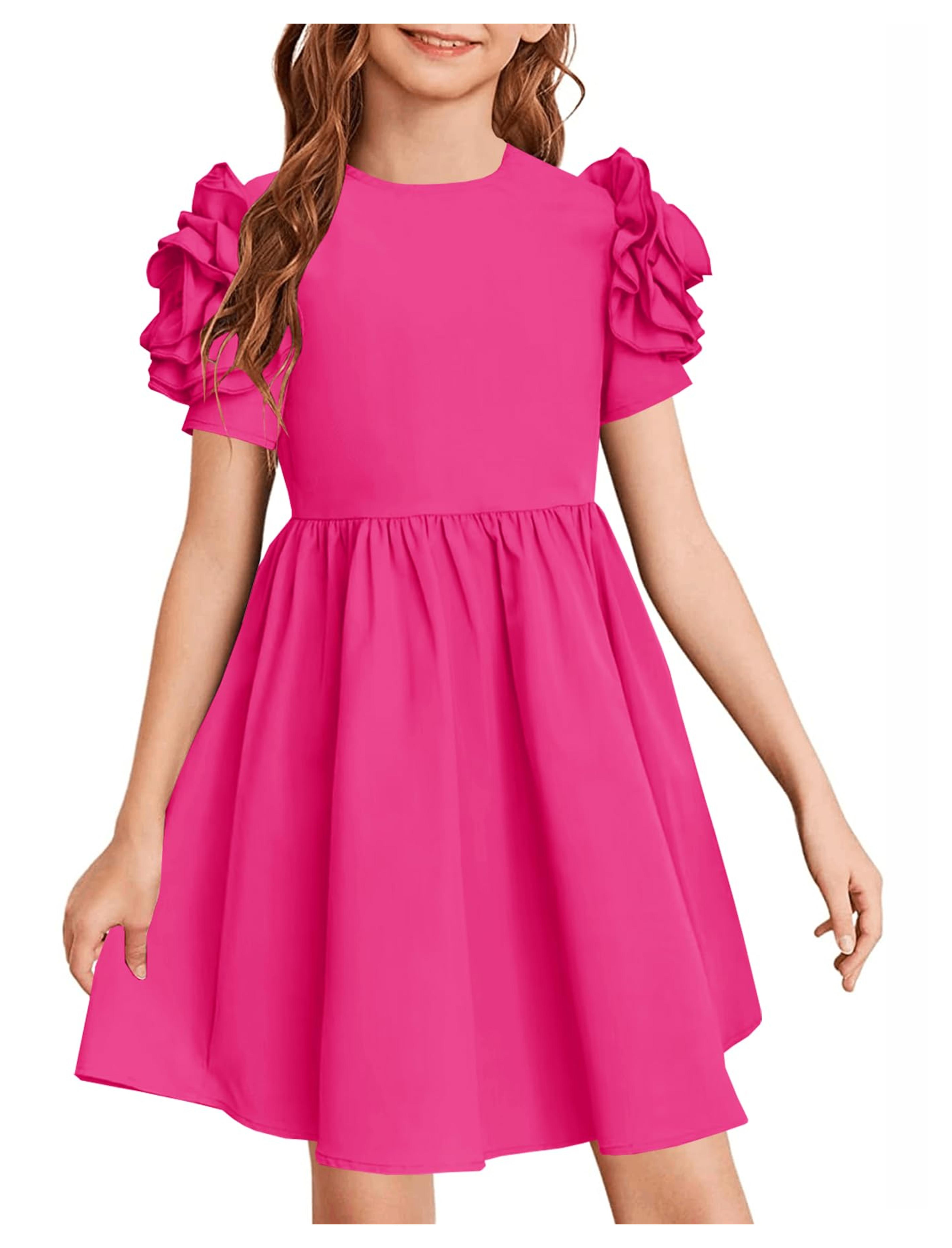 Amazon.com: YOVION Girls Short Sleeve A-Line Solid High Waist Party Casual Skater Midi Dress (Rose Red, 10): Clothing, Shoes & Jewelry