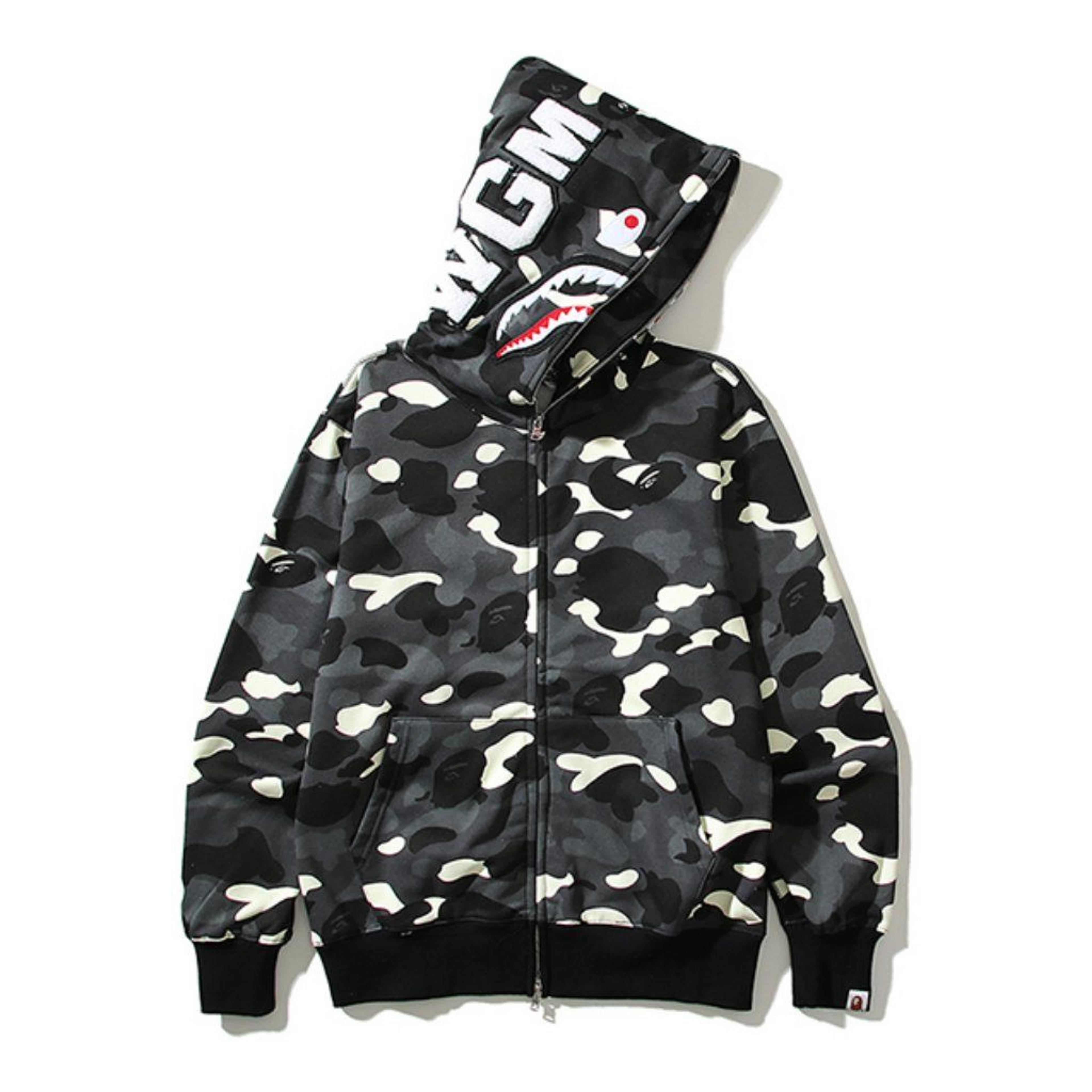 Bape Shirts | Bape Shark Luminous Spotted Camouflage Fleece Sweatshirt Hoodie Black | Color: Black | Size: Various