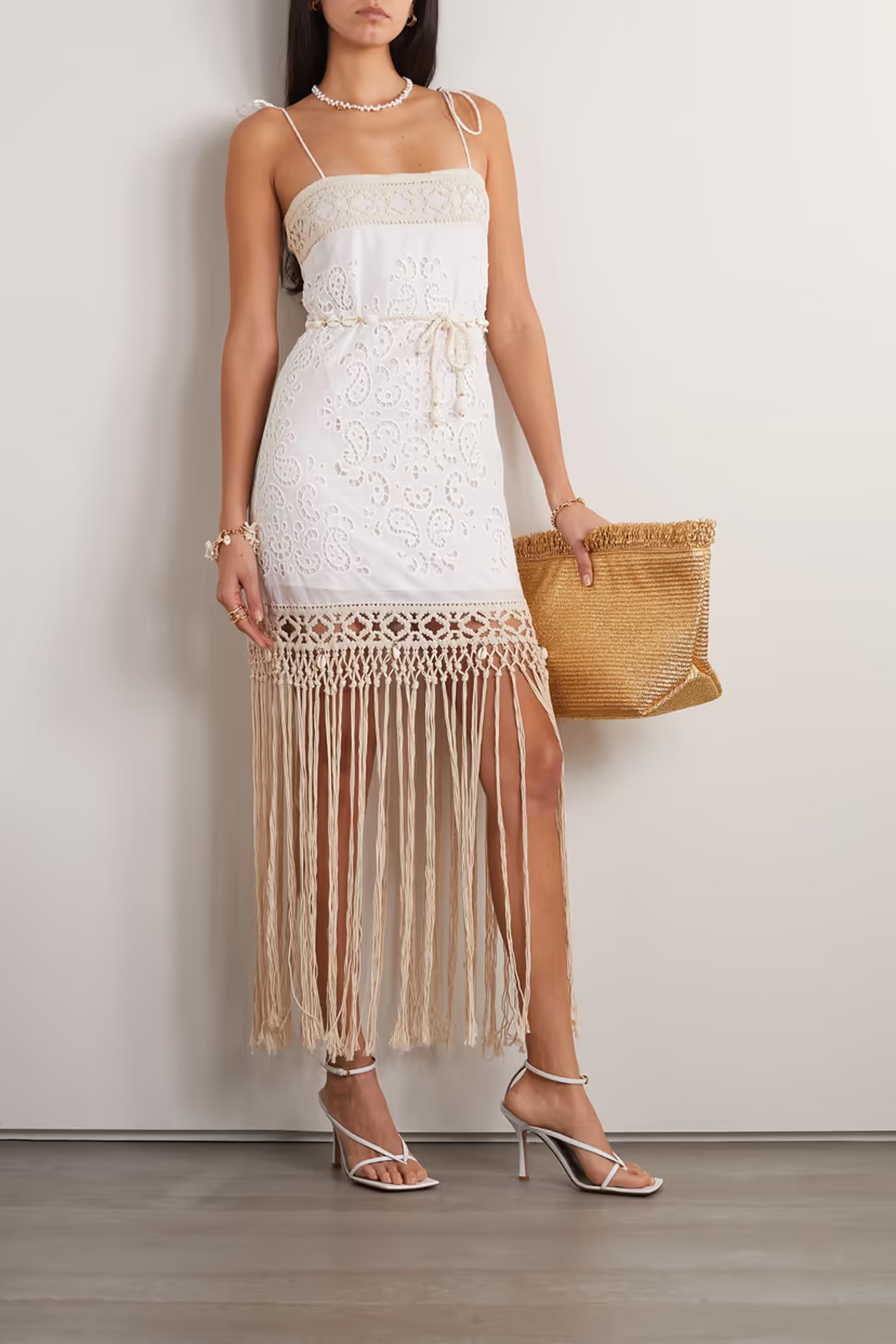 ZIMMERMANN Vitali shell-embellished fringed broderie anglaise cotton dress | NET-A-PORTER