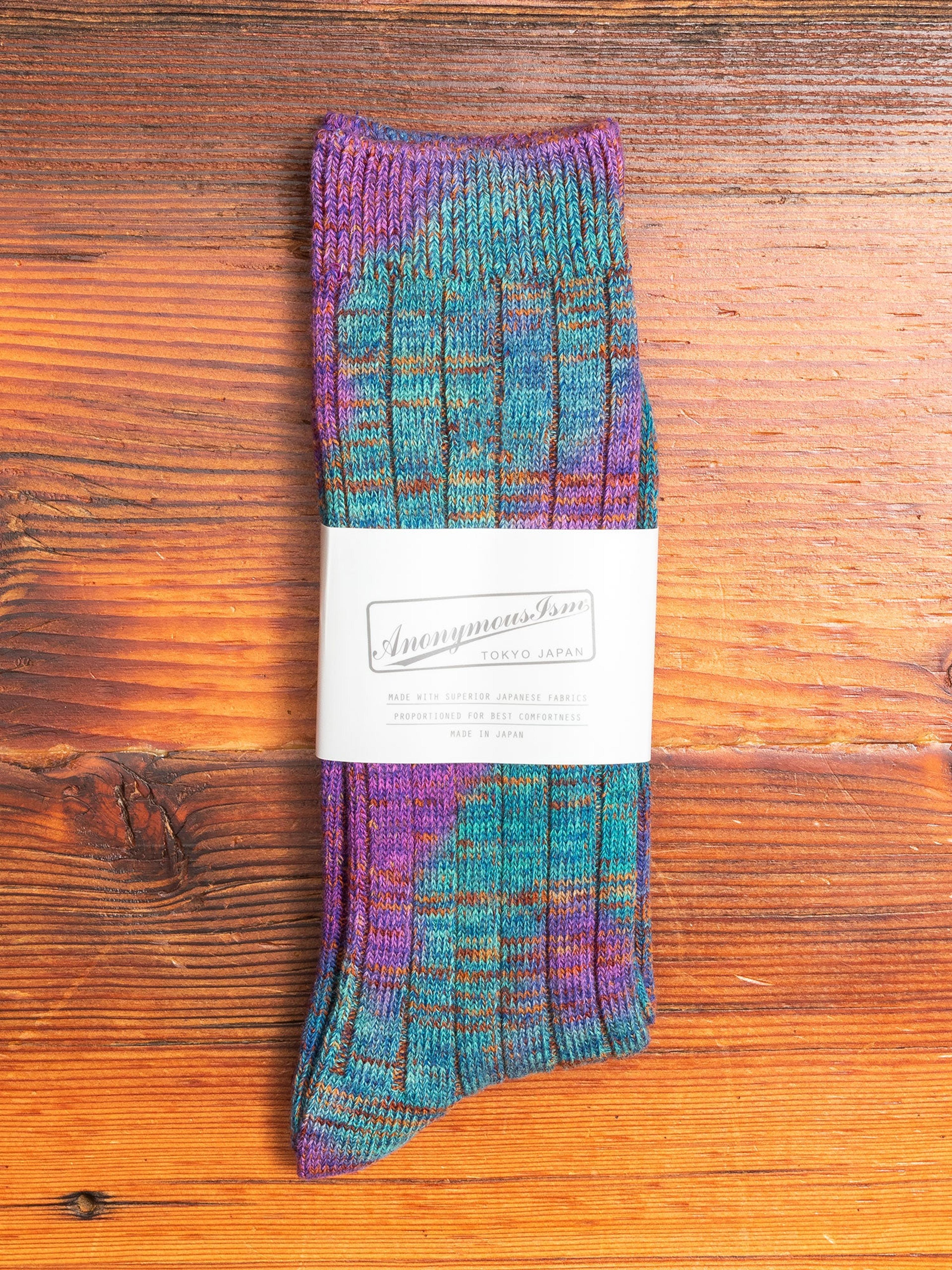 Mix Tie Dye Crew Sock in Purple/Blue - One Size