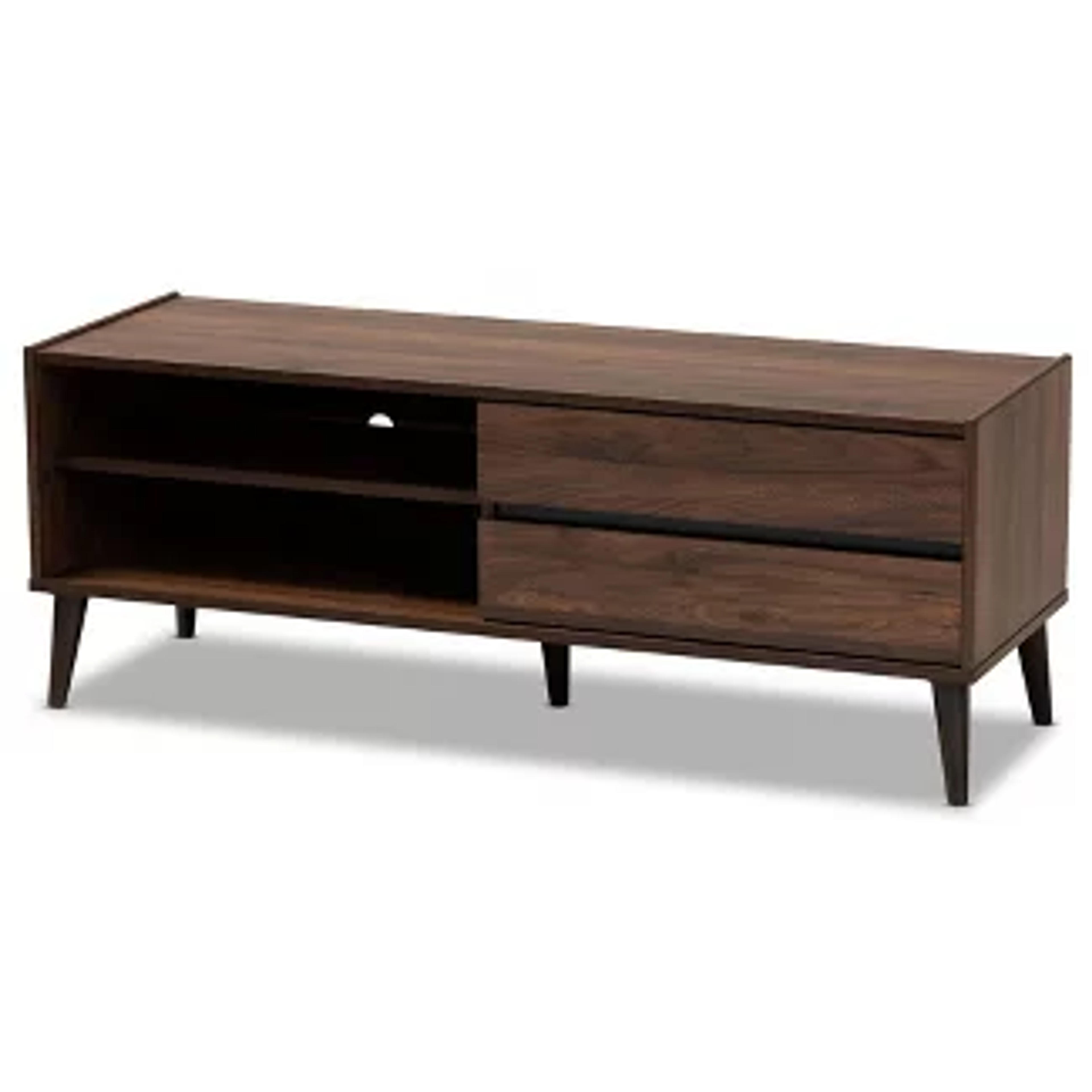 Tv Stand For Tvs Up To 50" Suli Wood Walnut - Baxton Studio : Target