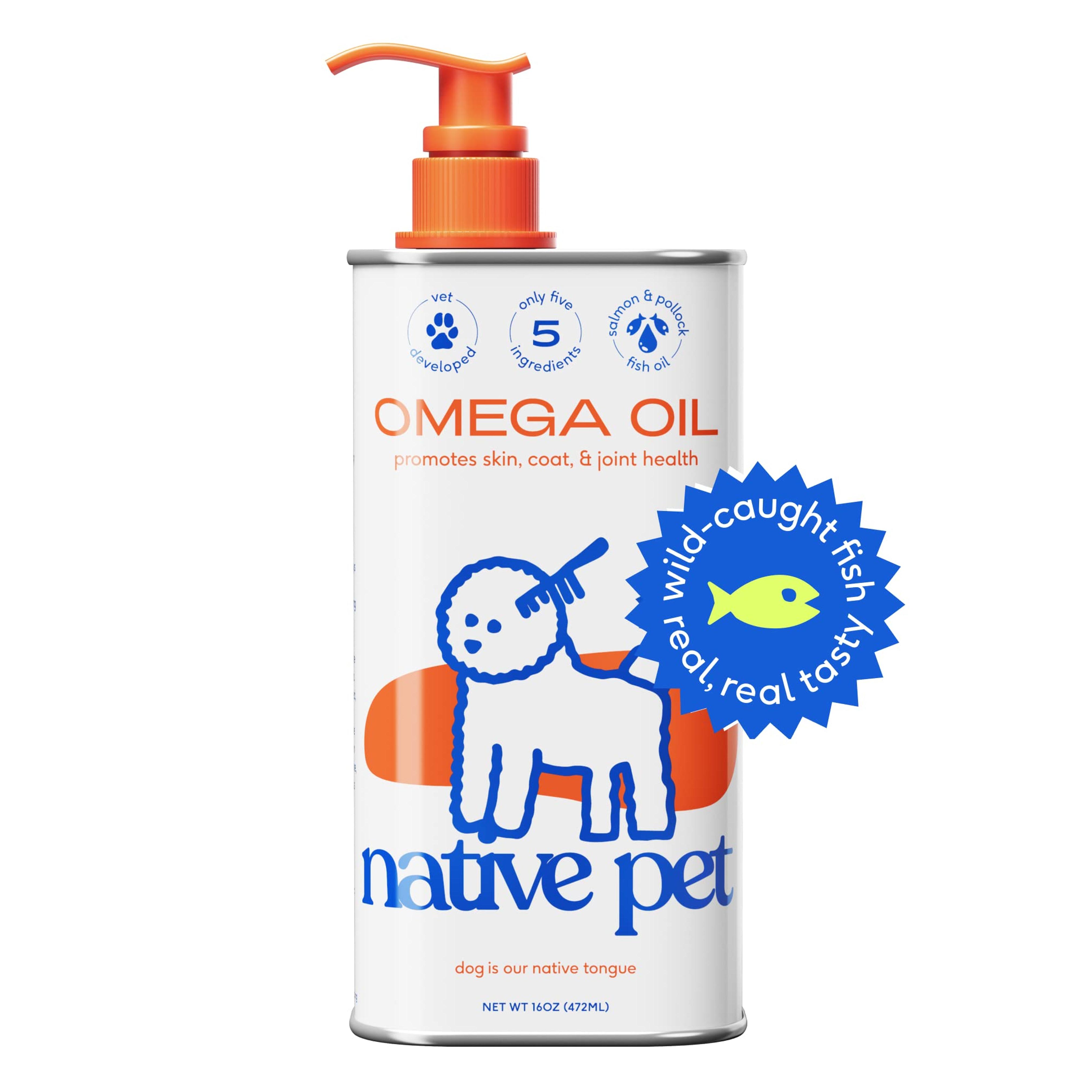 Native Pet Omega 3 Fish Oil Supplements with Omega 3 EPA DHA for Dogs Liquid Pump is Easy to Serve, Supports Itchy Skin + Mobility - a Fish Oil Dogs Love! (16 oz)