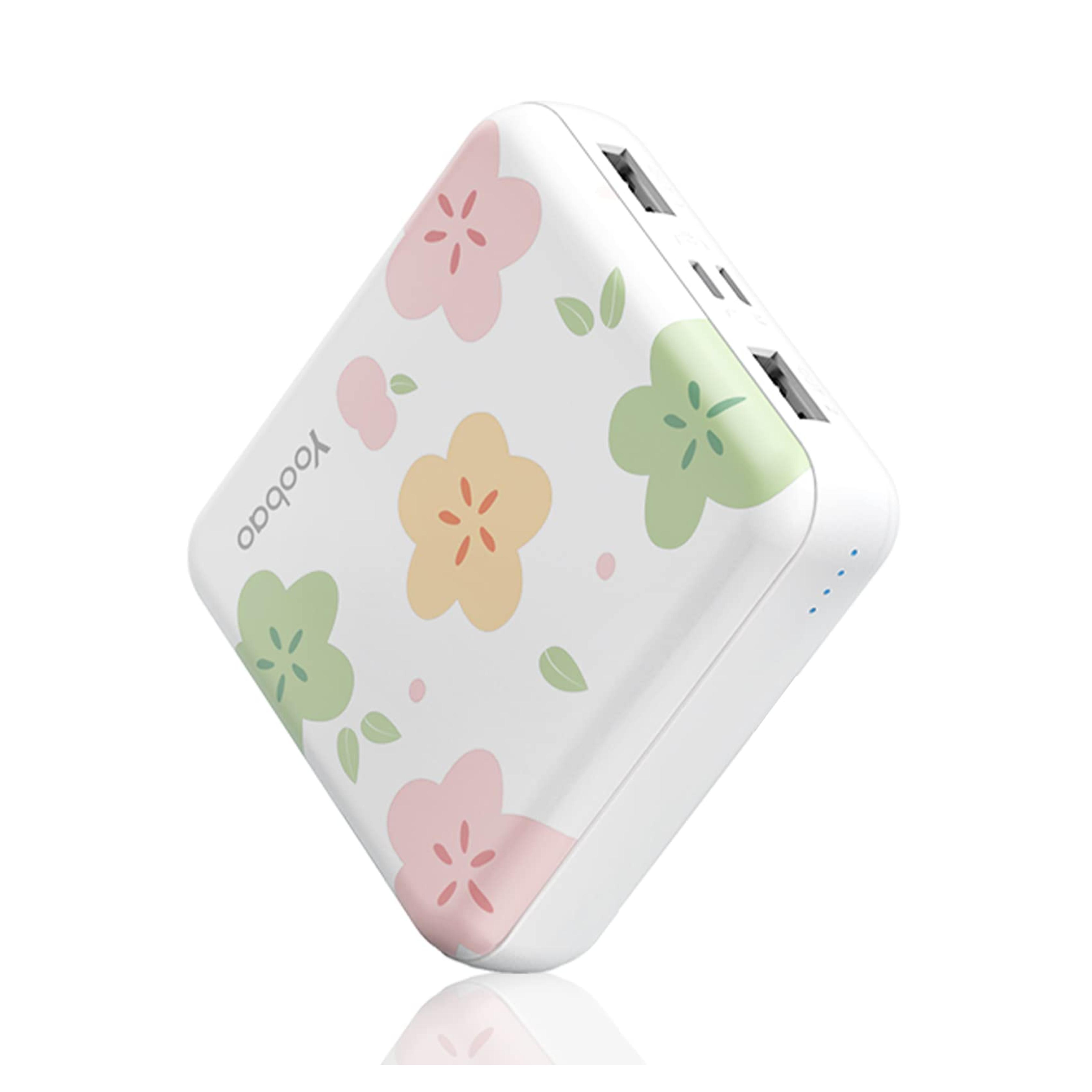 Yoobao Portable Charger 10000mAh Cute Power Bank for Girls Mini Fast Charging Compact Battery Pack with Dual USB Output & Dual Inport (2.1A Type-C and 8-Pin Input),Compatible with iPhone,iPad-White