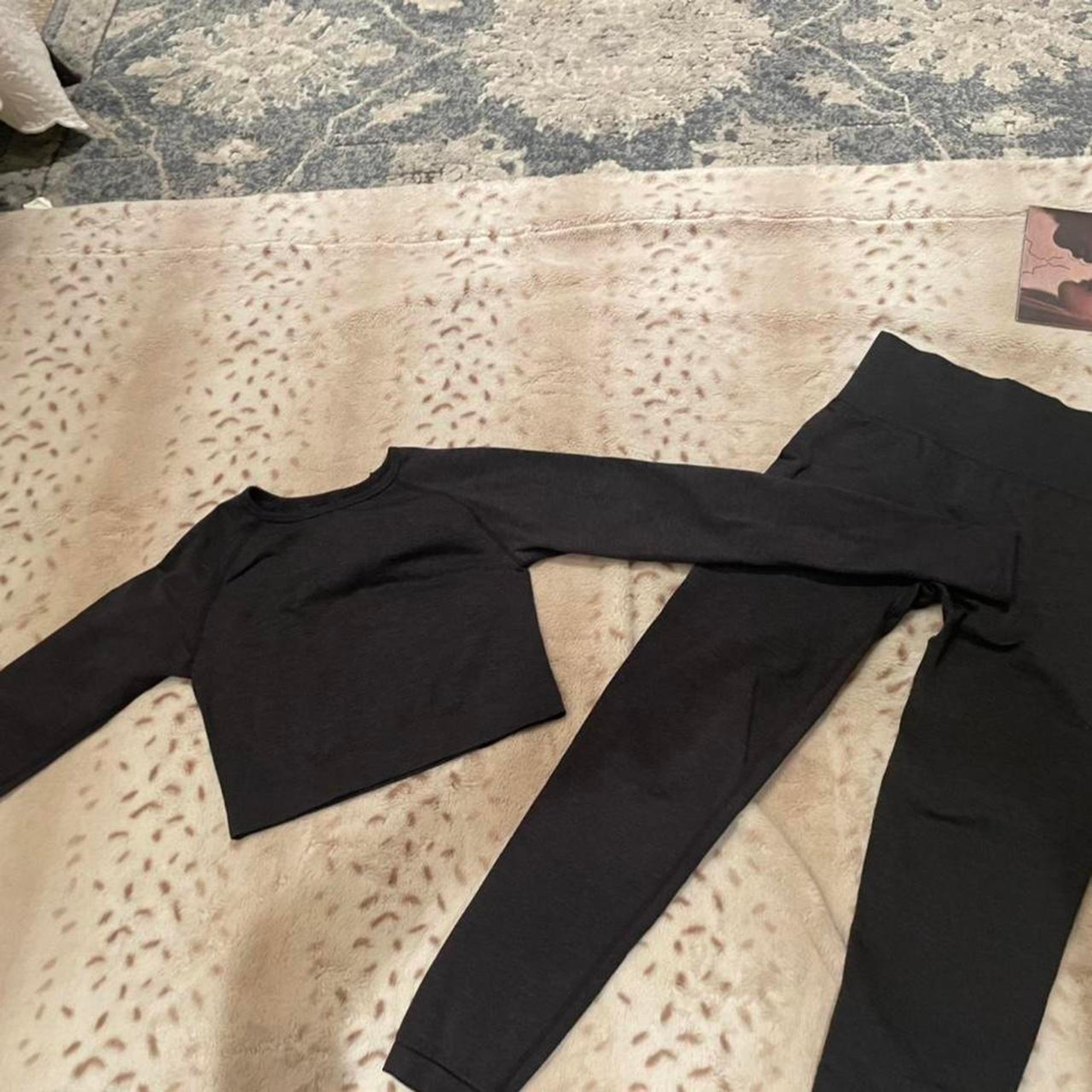 Grey Black Amazon Workout Set Leggings and Long... - Depop