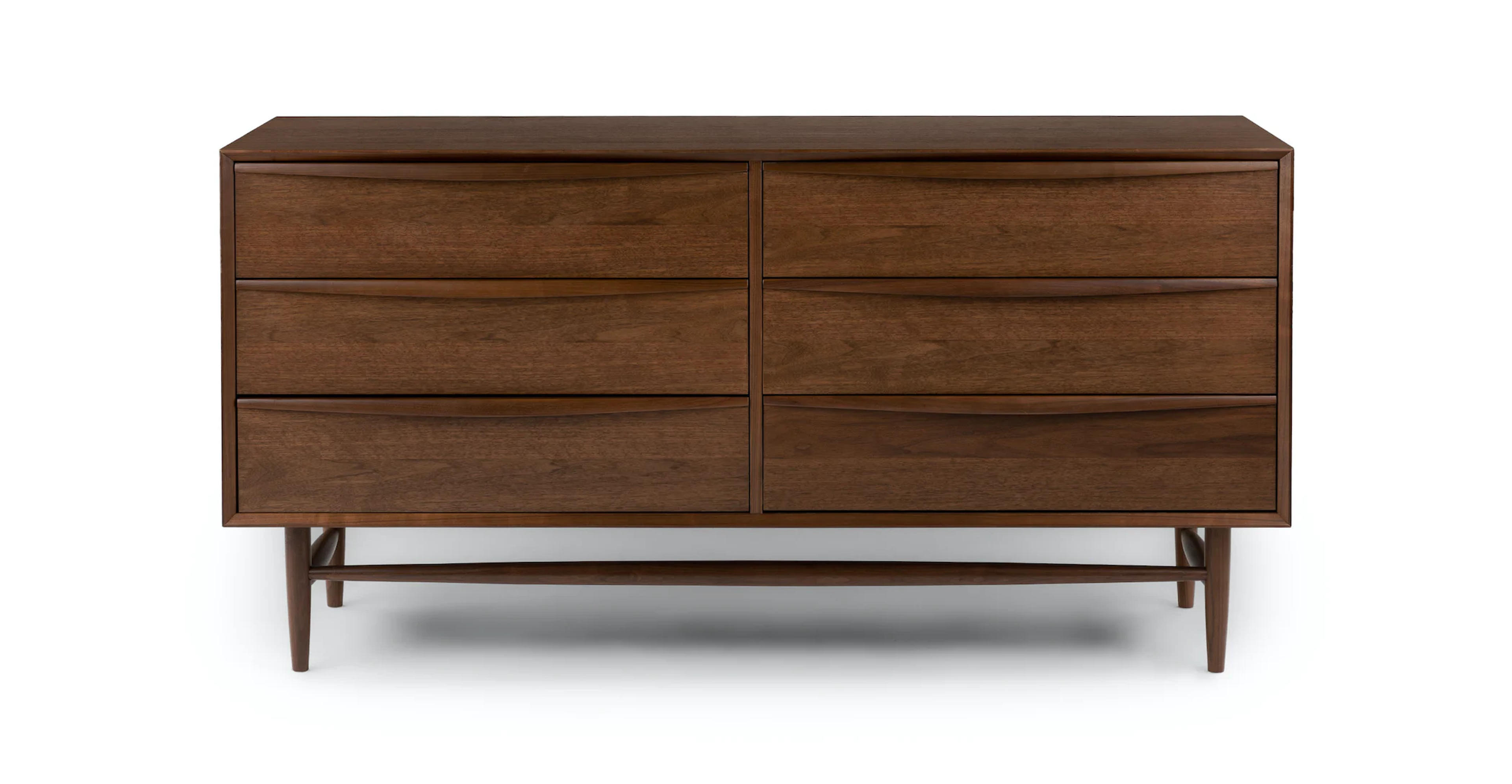 Black Walnut Wood Double Dresser w/ 6 Drawers | Lenia | Article