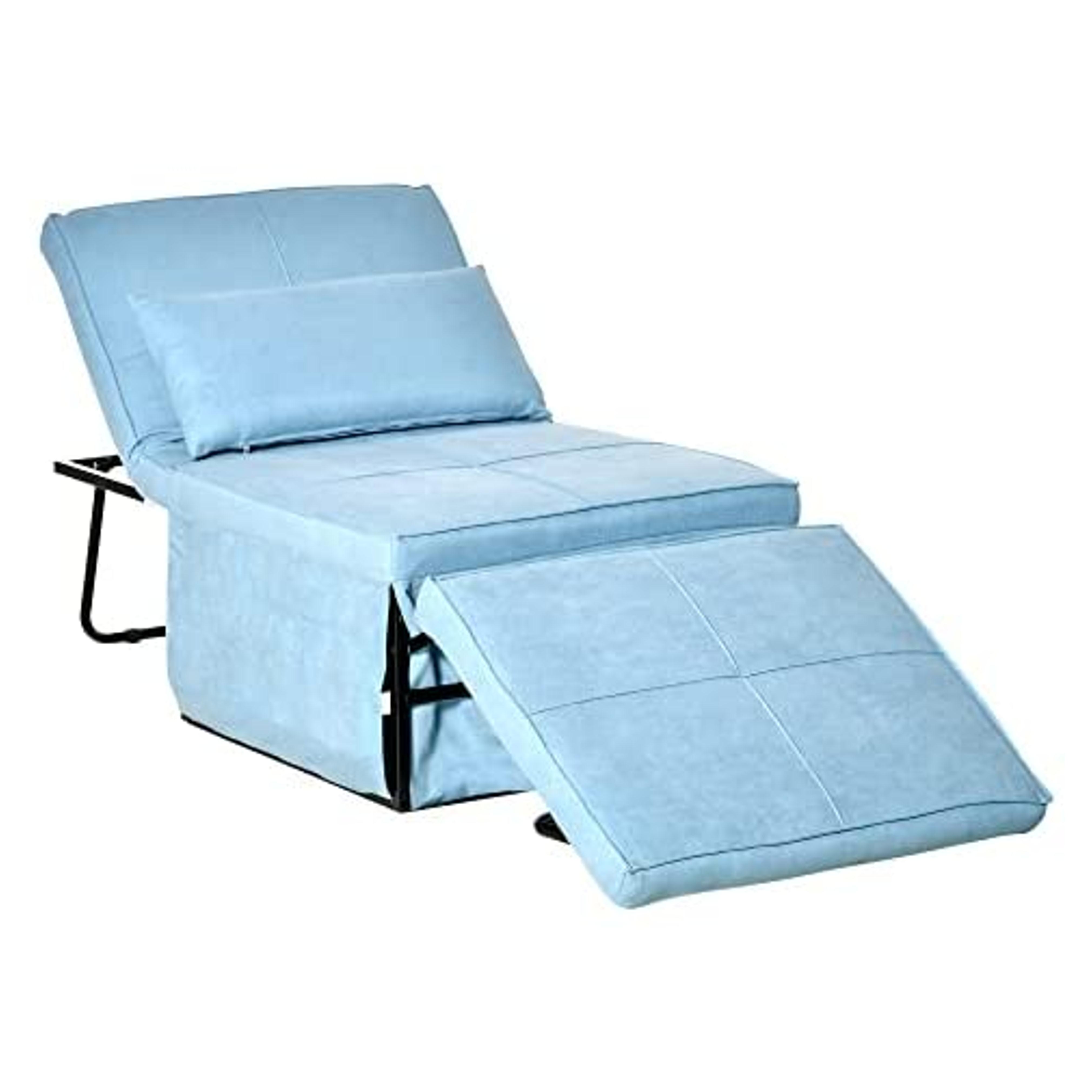 Amazon.com: HOMCOM 4-in-1 Multi Function Folding Single Sofa Bed with Retractable Footrest, Convertible Sleeper with Adjustable Backrest for Living Room and Small Spaces, Light Blue : Home & Kitchen