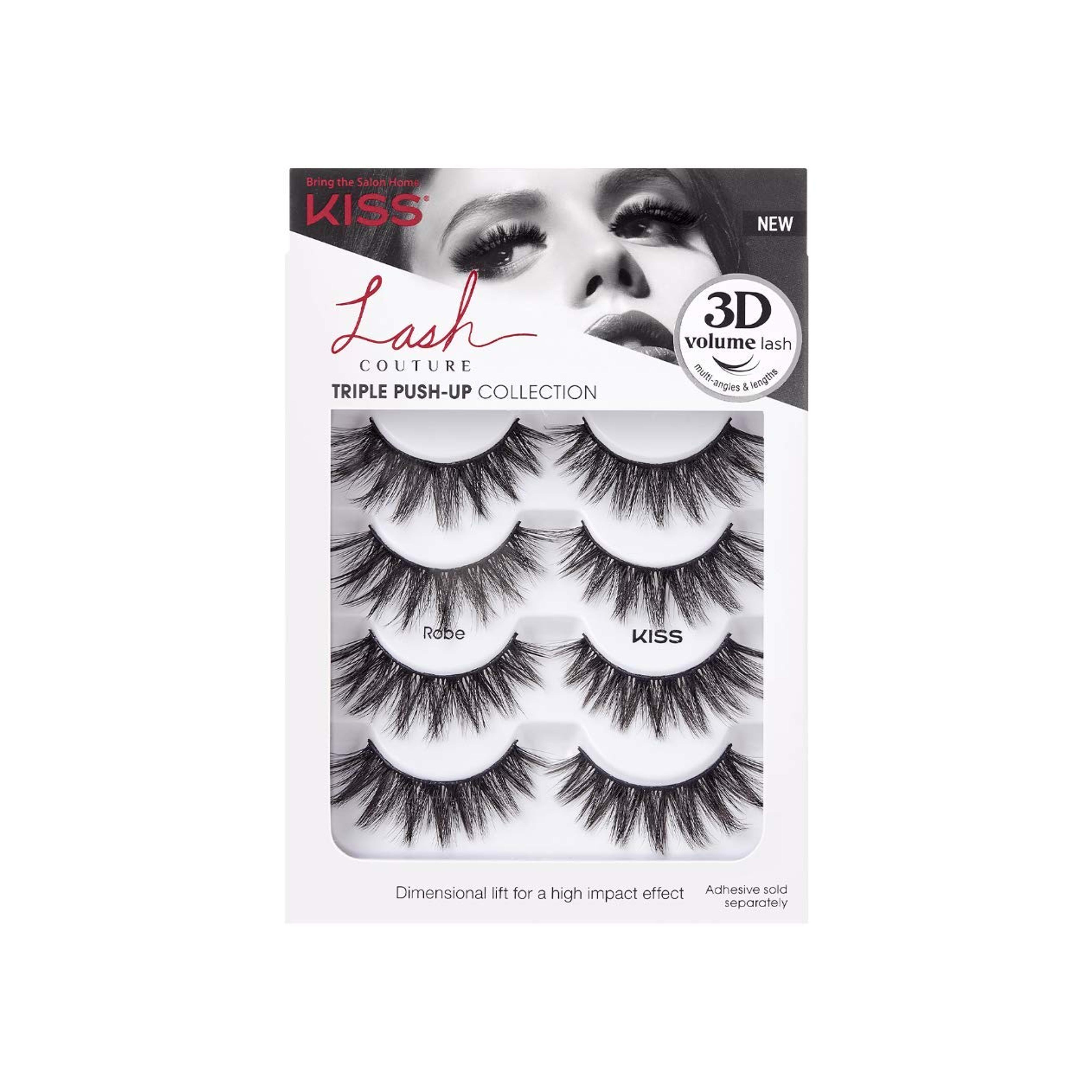 KISS Lash Couture Triple Push Up Collection Multipack, 3D Volume False Eyelashes, Triple Design Technology, Multi-Angles & Lengths, Cruelty-Free, Contact Lens Friendly, Reusable, Style Robe, 4 Pairs