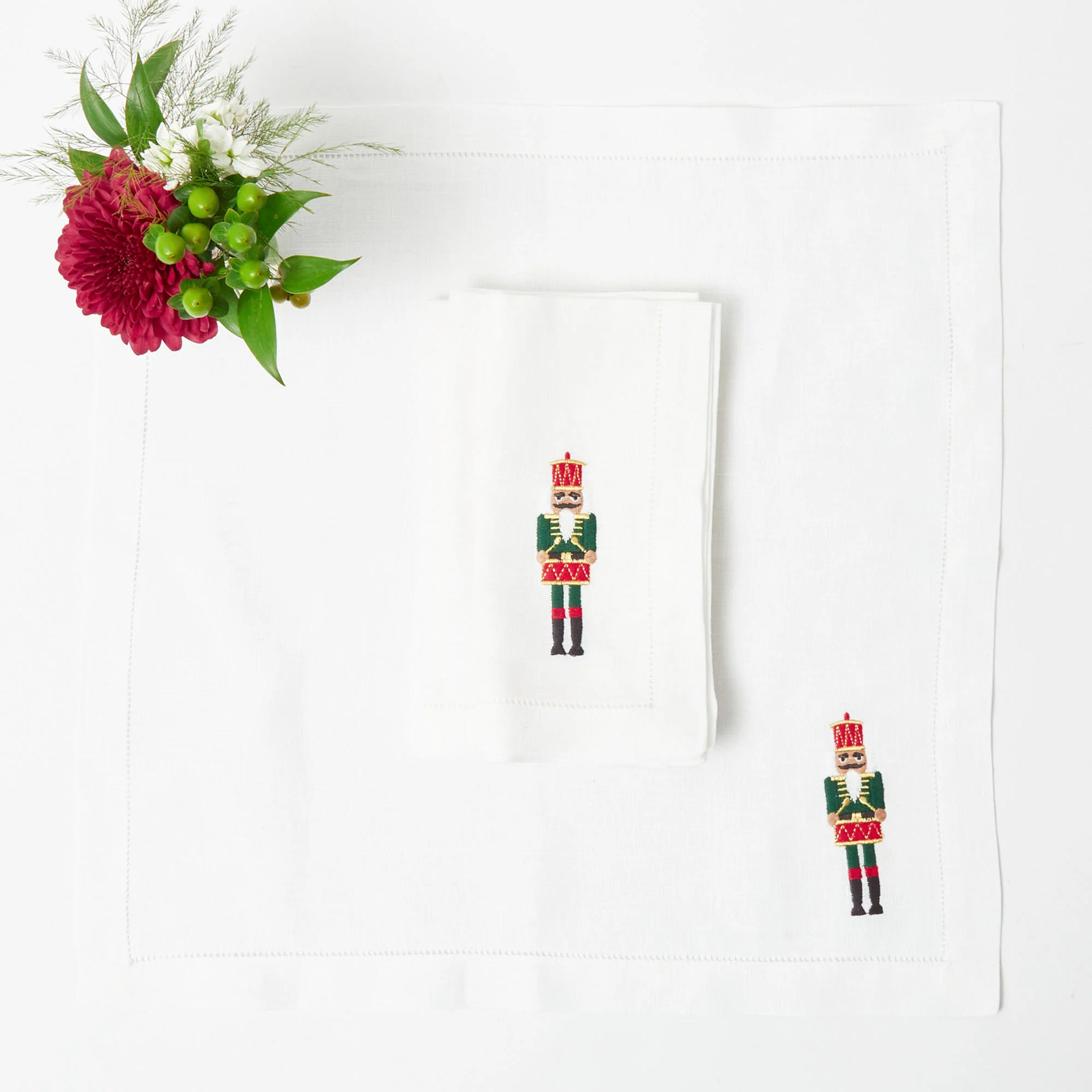 White Embroidered Jolly Nutcracker Napkins (Set of 4)– Mrs. Alice