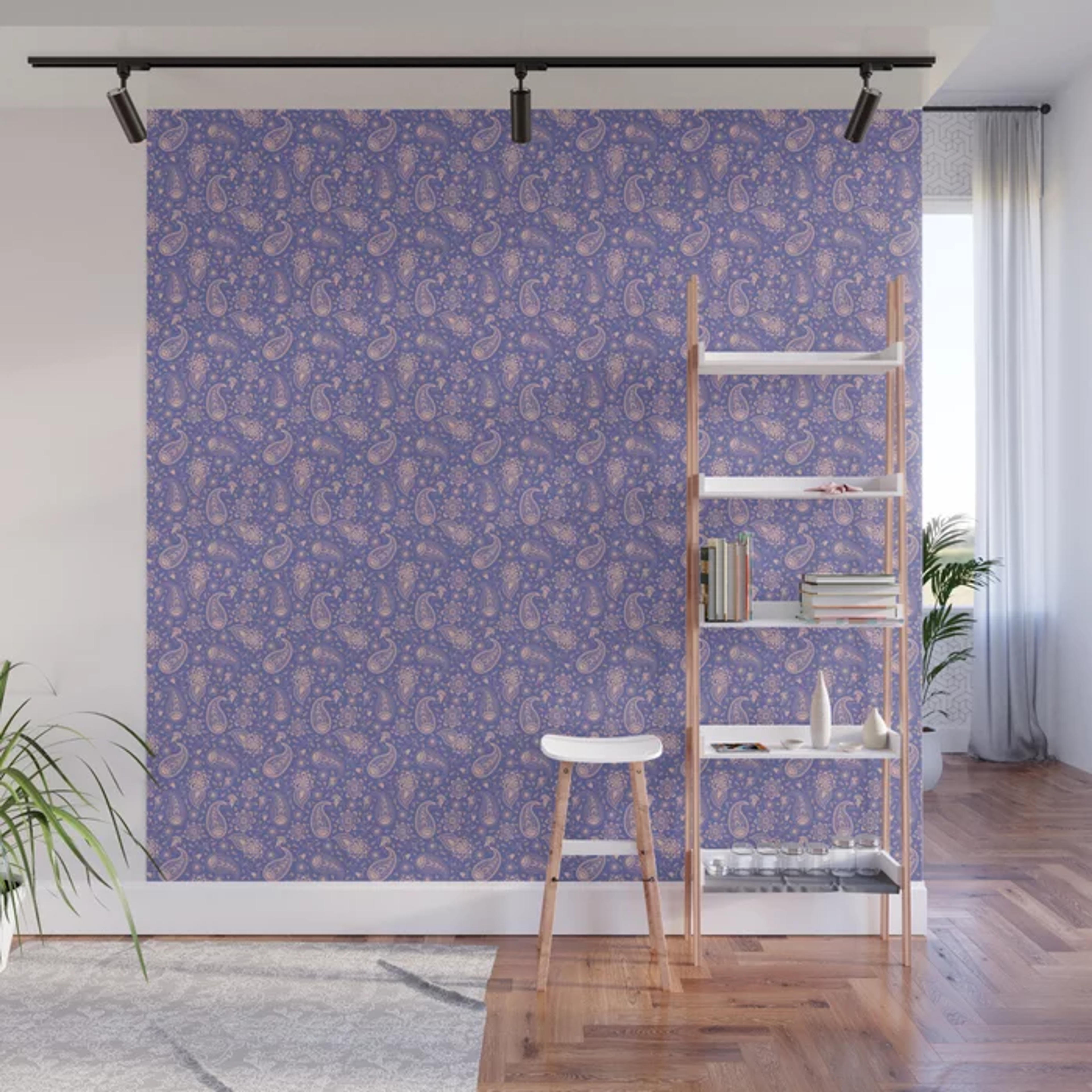 PANTONE Very Peri 2022 Trend Color Floral Seamless Moroccan Style Pattern Wall Mural by Arteresting Bazaar | Society6