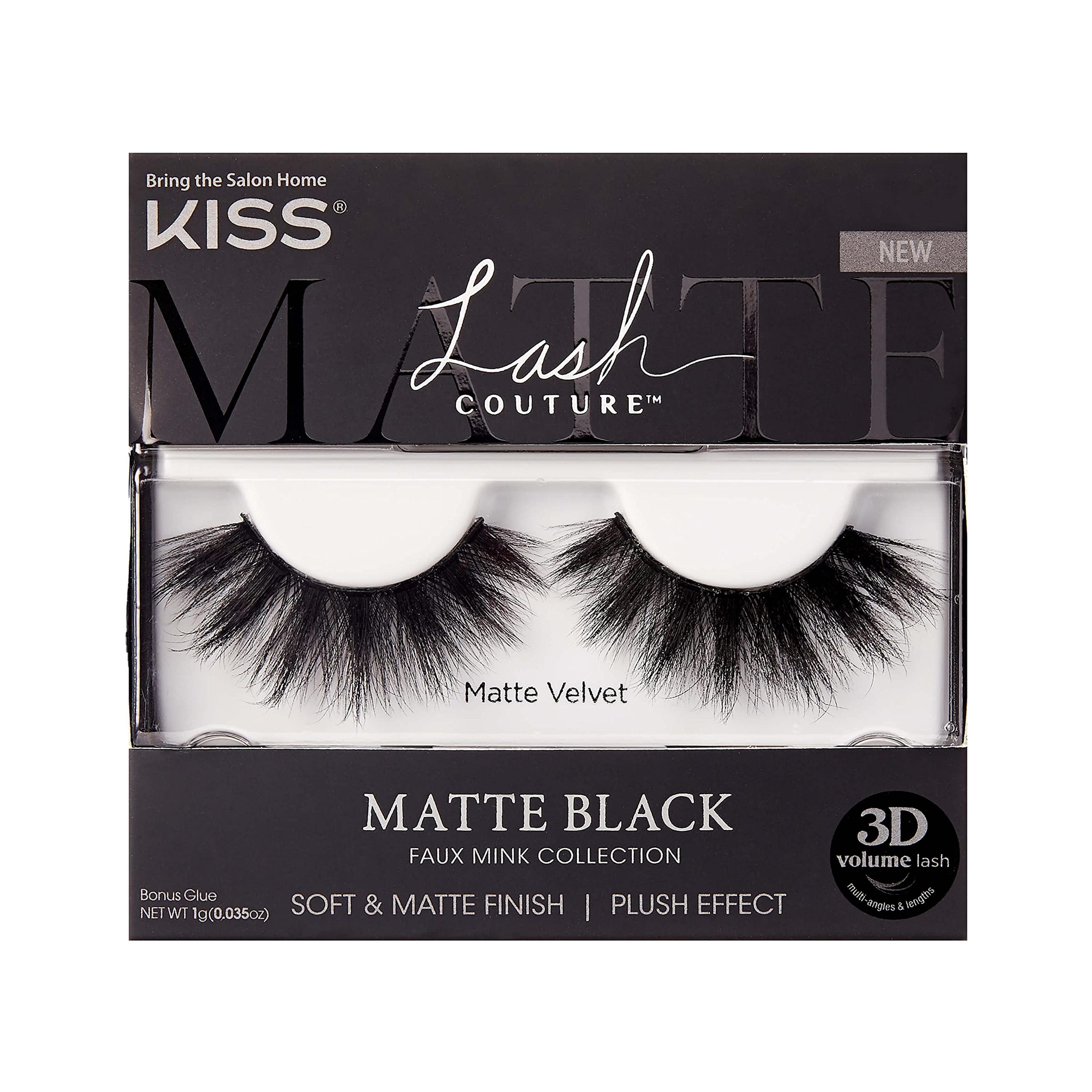 KISS Lash Couture Faux Mink 3D Matte False Eyelashes, Matte Velvet', 16 mm, Includes 1 Pair Of Lash, Contact Lens Friendly, Easy to Apply, Reusable Strip Lashes