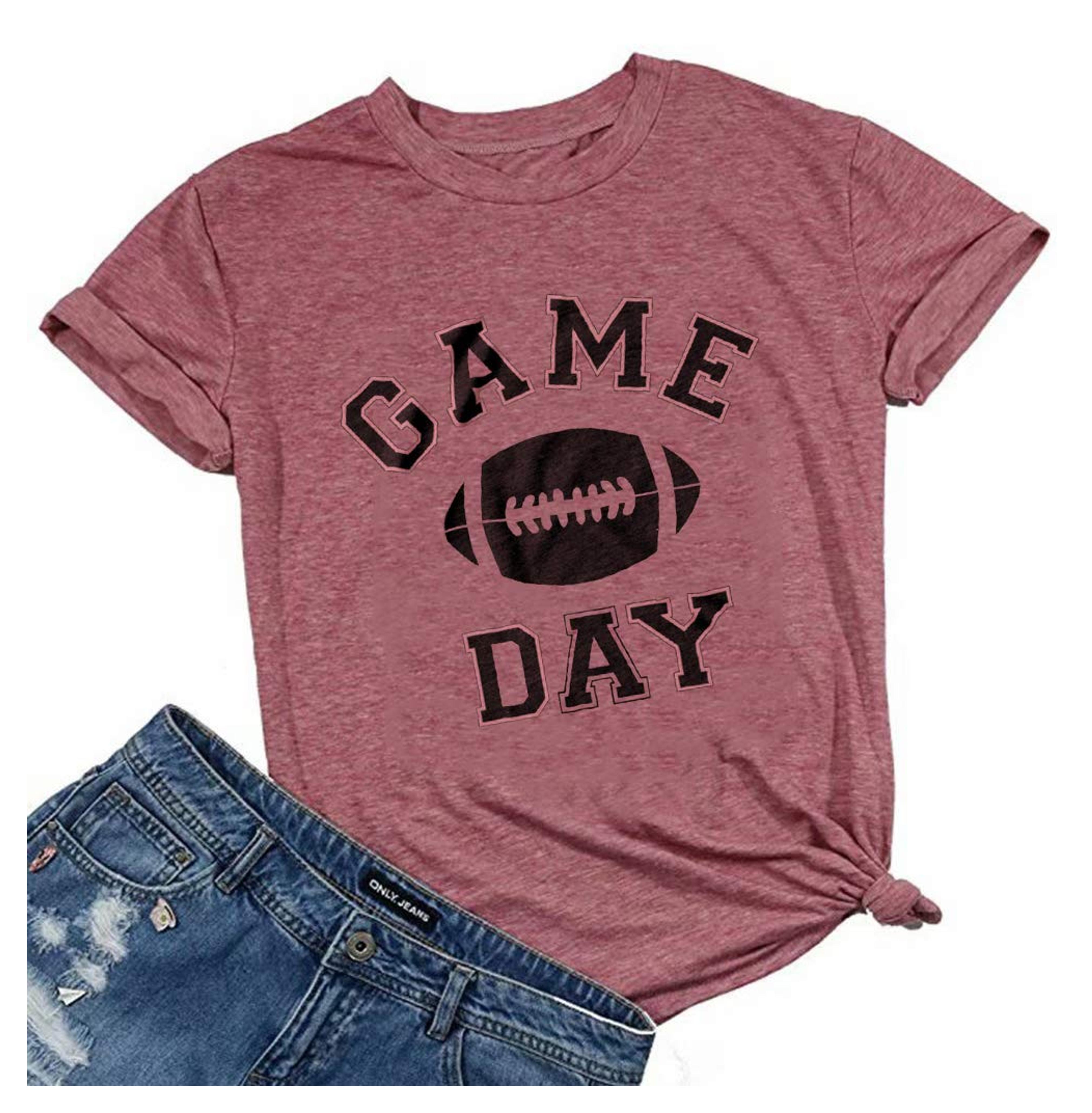 Game Day Football T Shirt for Women Football Season Graphic Shirt Tee Top Letter Print Short Sleeve Casual Tshirt (Large, Red) at Amazon Women’s Clothing store