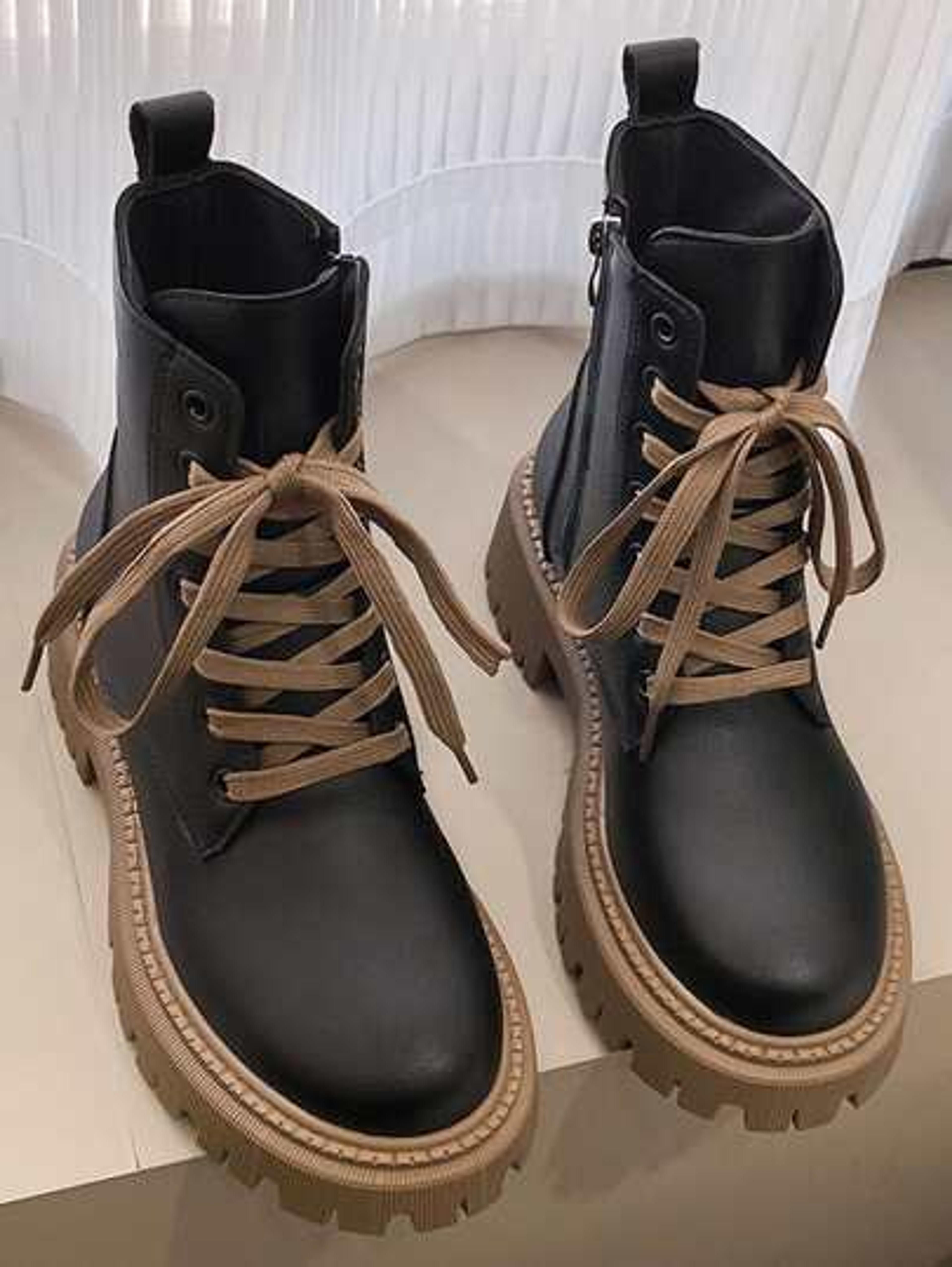 Lace-up Front Zipper Side Combat Boots | SHEIN USA