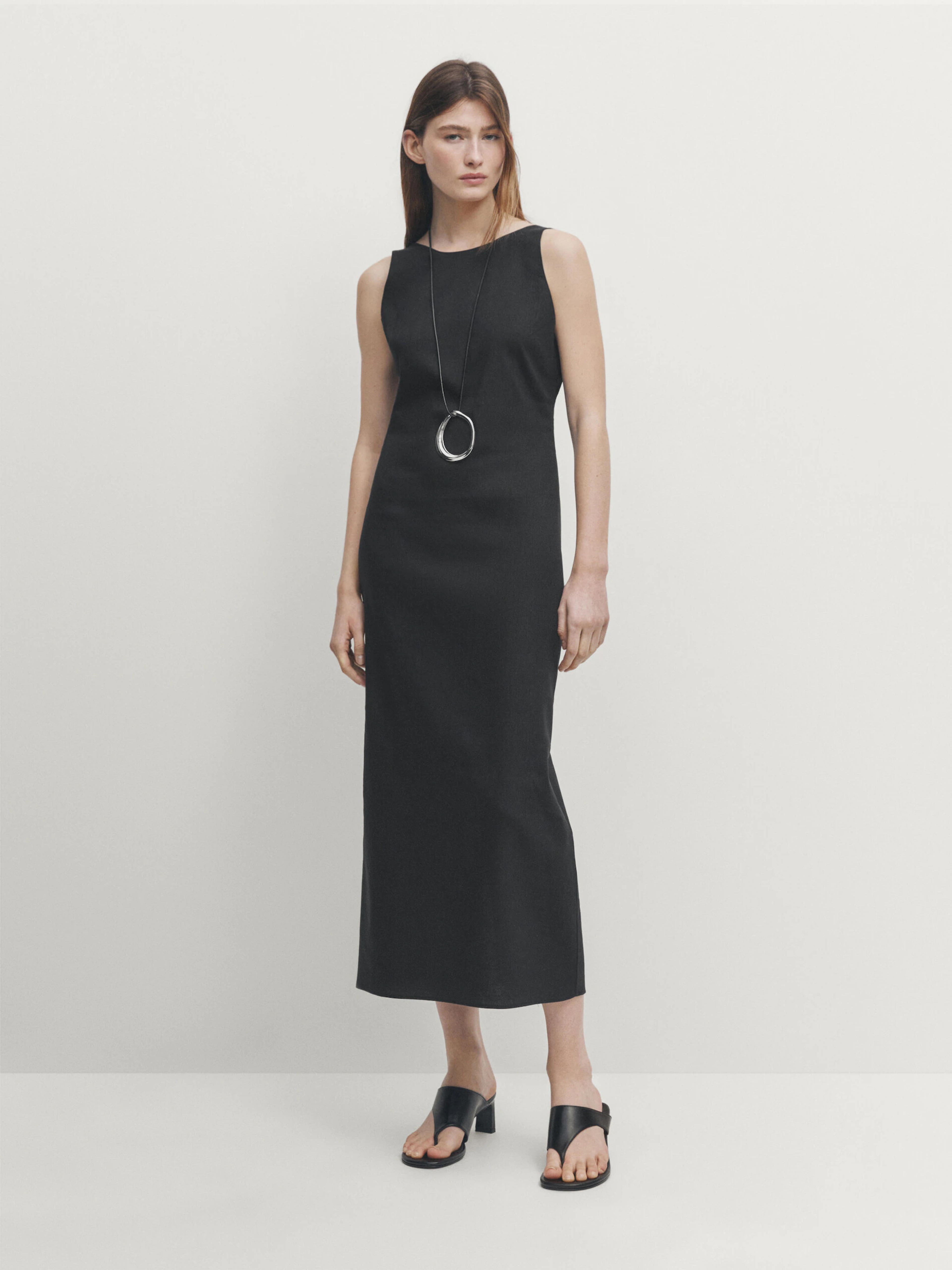 Sleeveless linen blend dress · Black · Smart / Dresses And Jumpsuits | Massimo Dutti