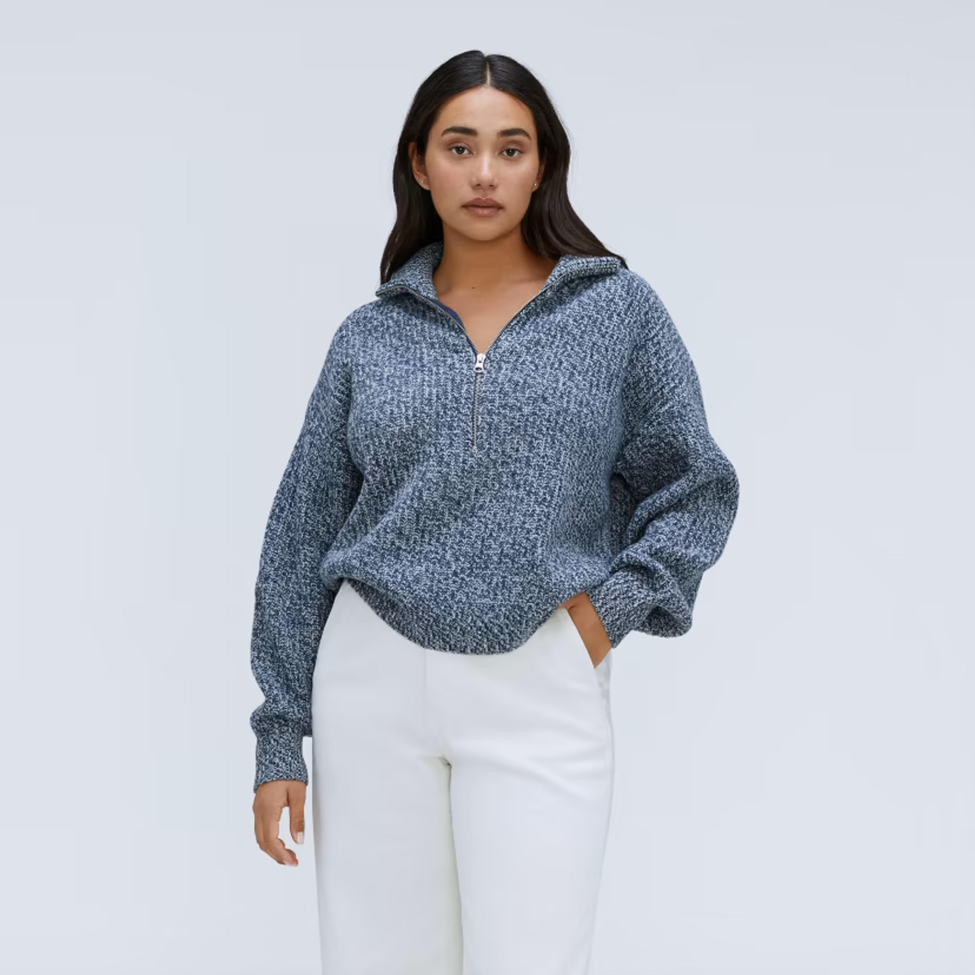 The Felted Merino Half-Zip Sweater Dark Mallard / Oat Twist – Everlane