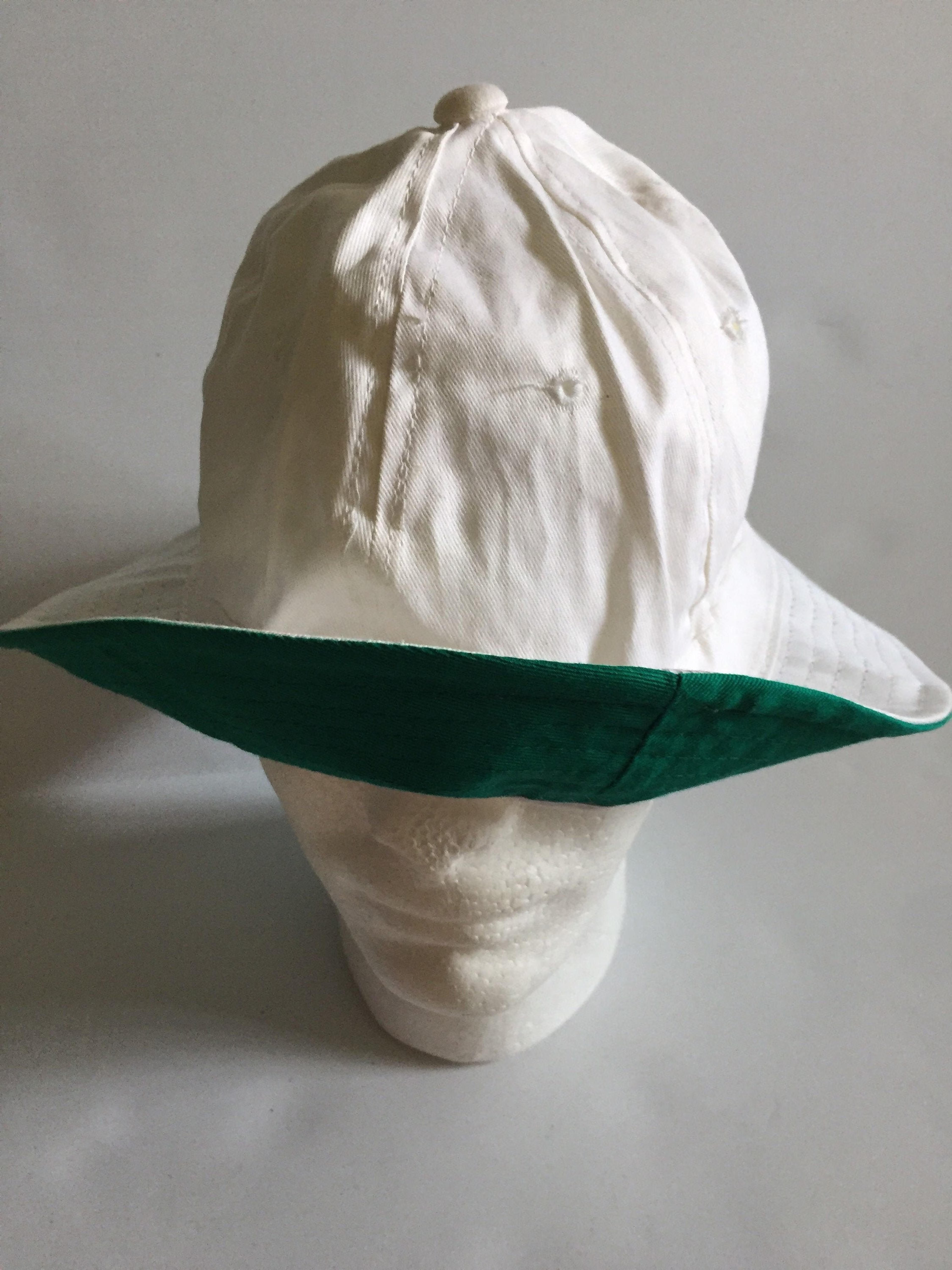 Vintage White Slouchy Hat Green Inside Brim Triangle Headwear Hialeah FLA Size 60 CM 100% Cotton NWOT