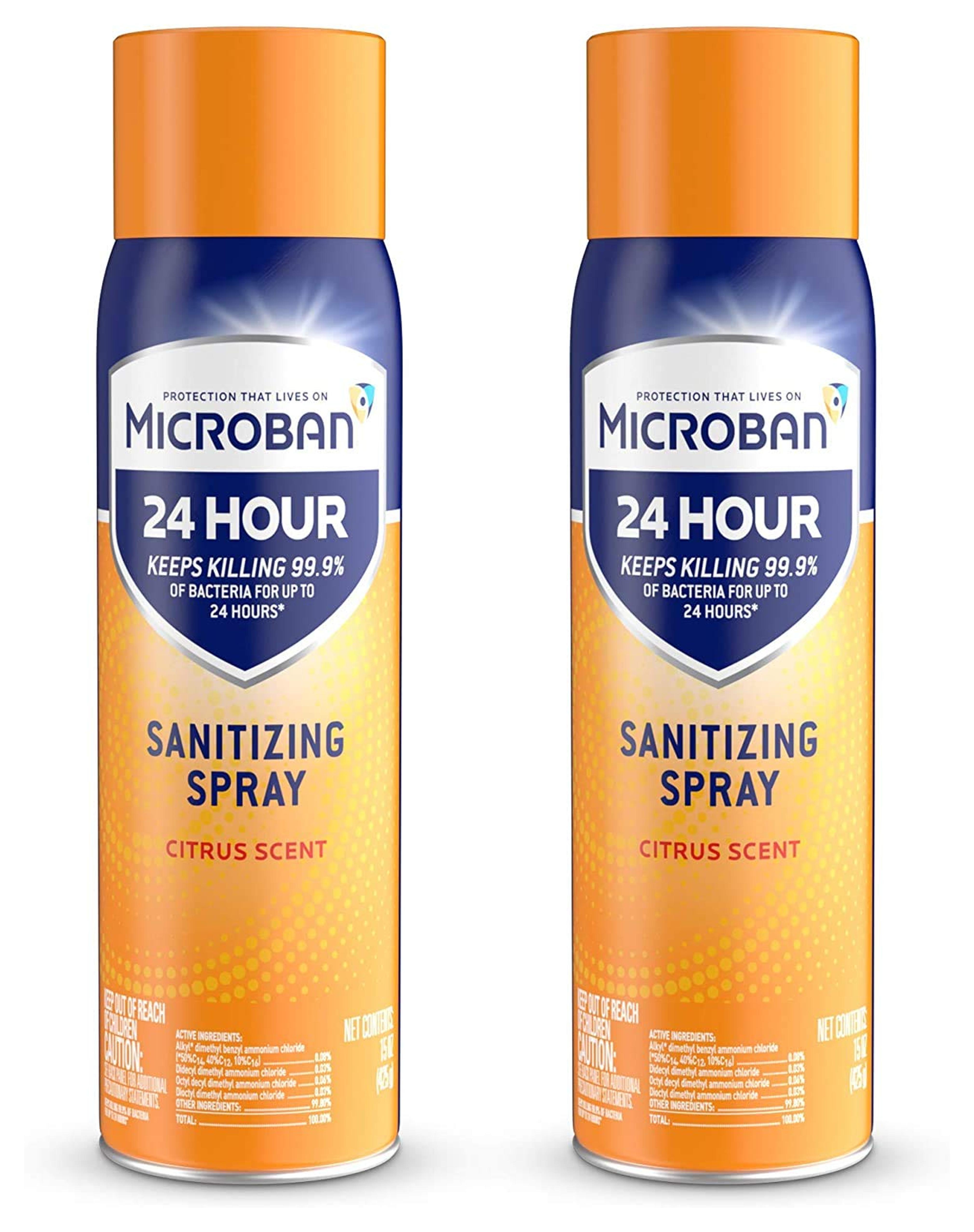 Amazon.com: Microban Disinfectant Spray, 24 Hour Sanitizing and Antibacterial Spray, Sanitizing Spray, Citrus Scent, 2 Count (15 fl oz Each) (Packaging May Vary) : Health & Household