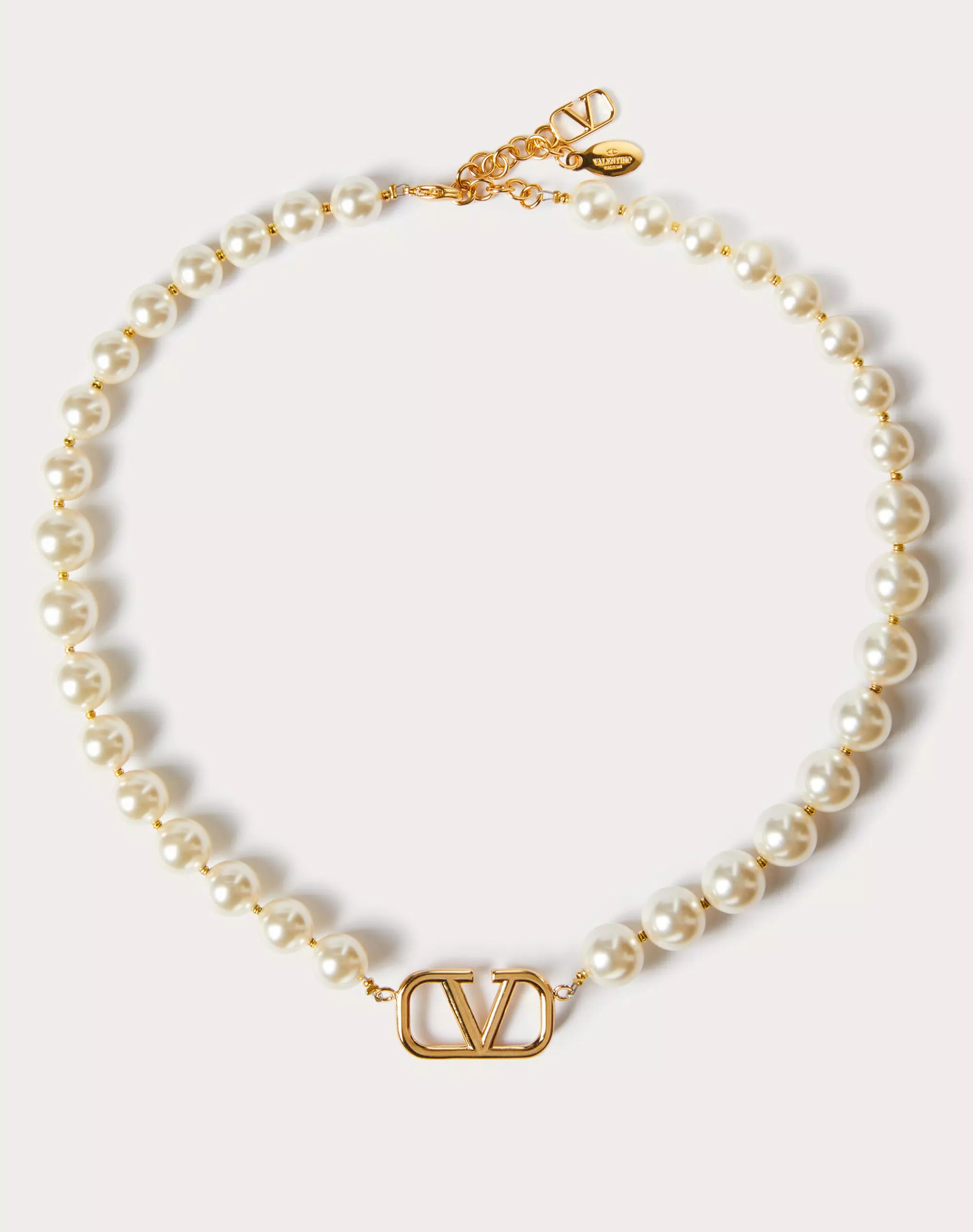 Vlogo Signature Metal Necklace With Swarovski® Pearls for Woman in Gold | Valentino US