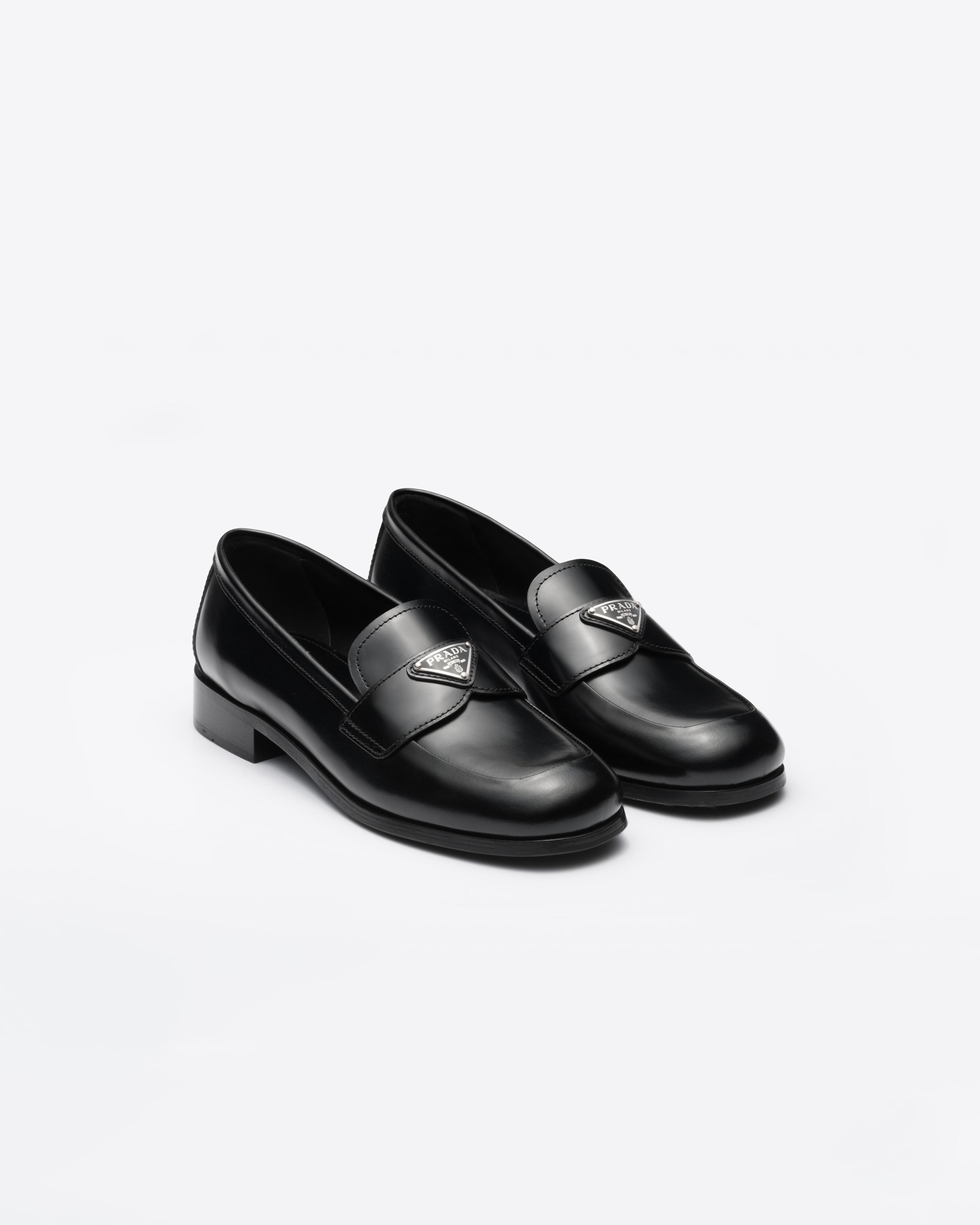 Black Brushed Leather Loafers | PRADA