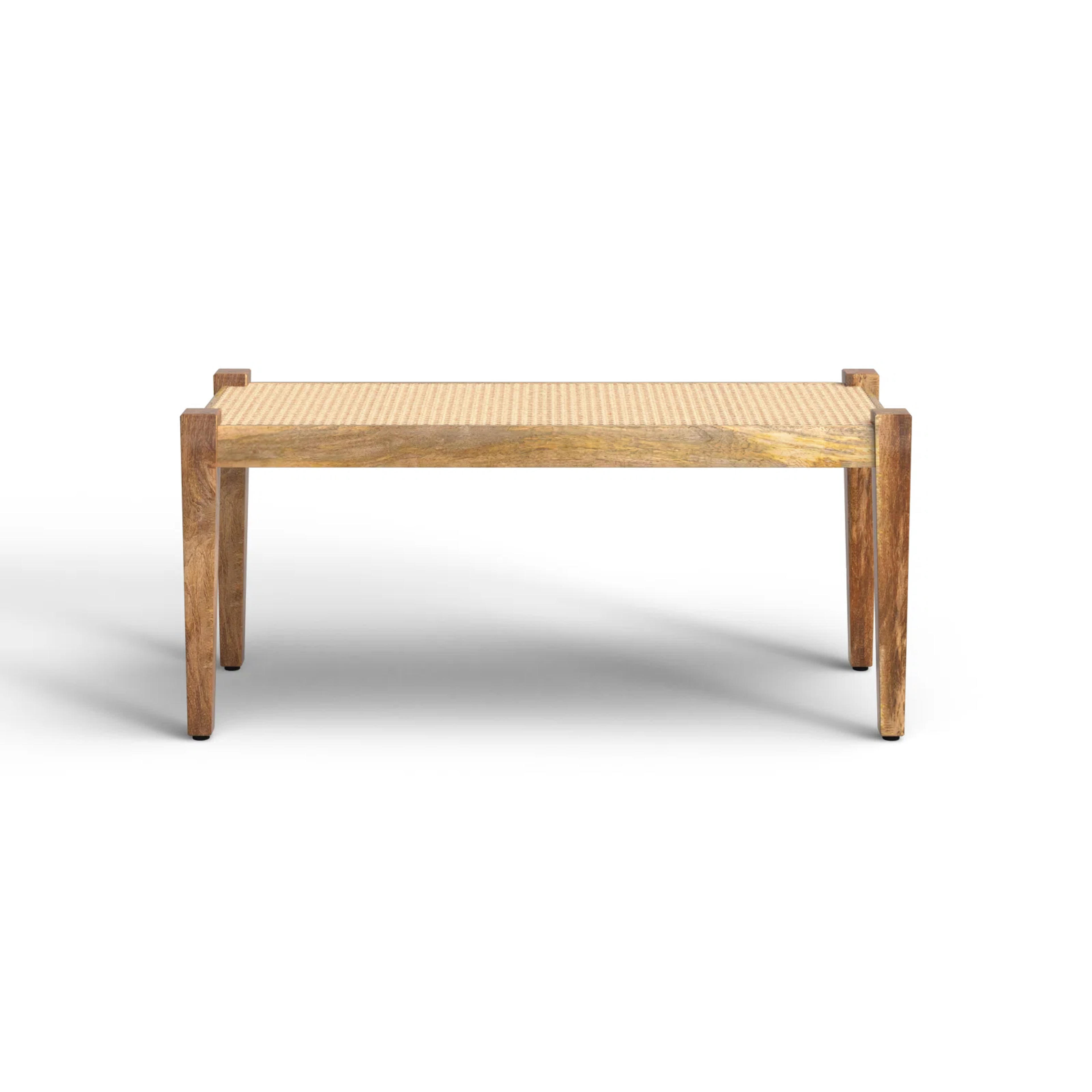 Elena Mango Wood Eyelet Cane Bench, Brown