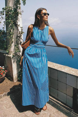 Jean Midi Dress Adia Stripe Print Blue - Faithfull the Brand