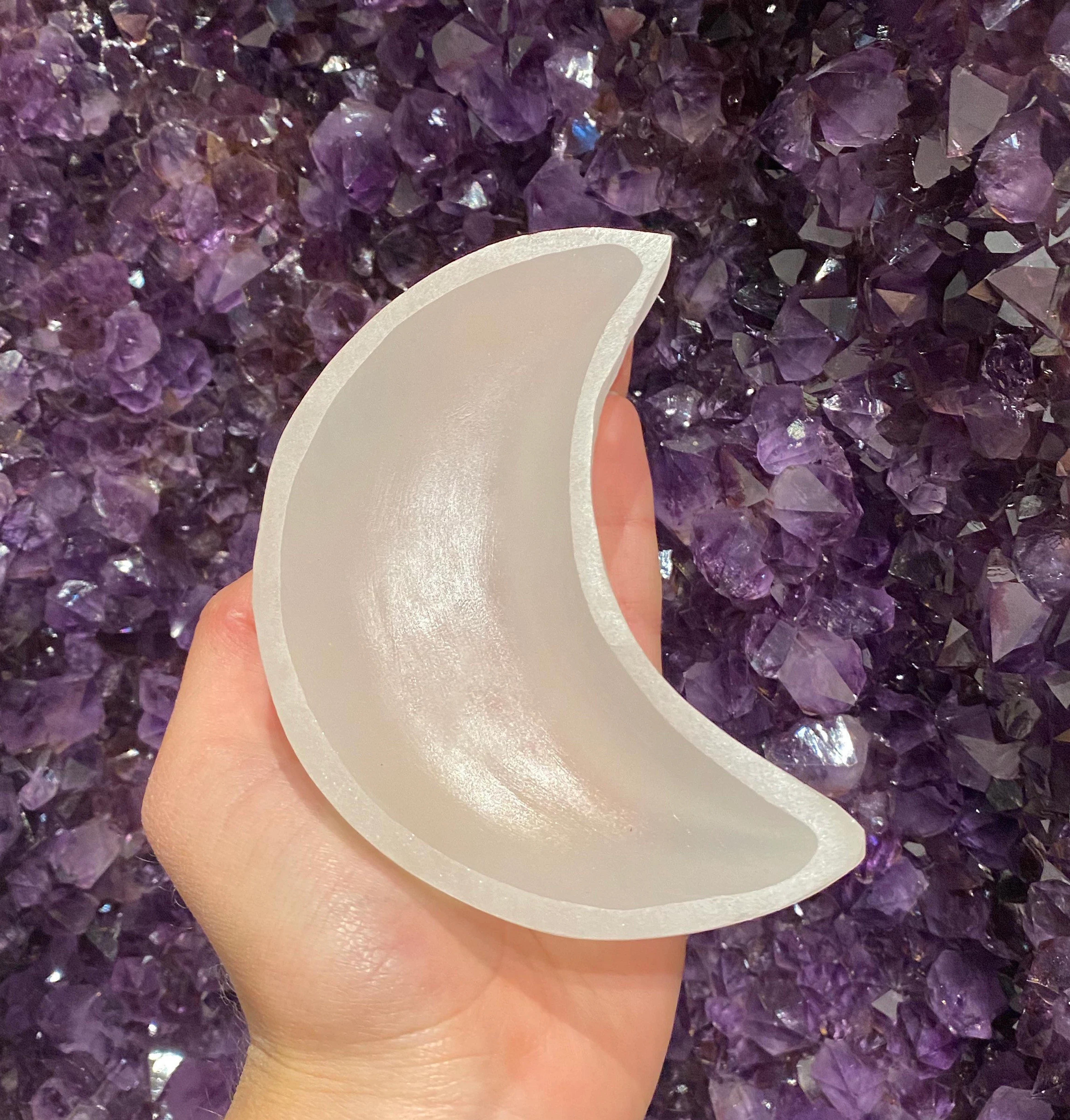 One Moon Shaped Charging Bowl Selenite Crystal Polished Bowl - Etsy