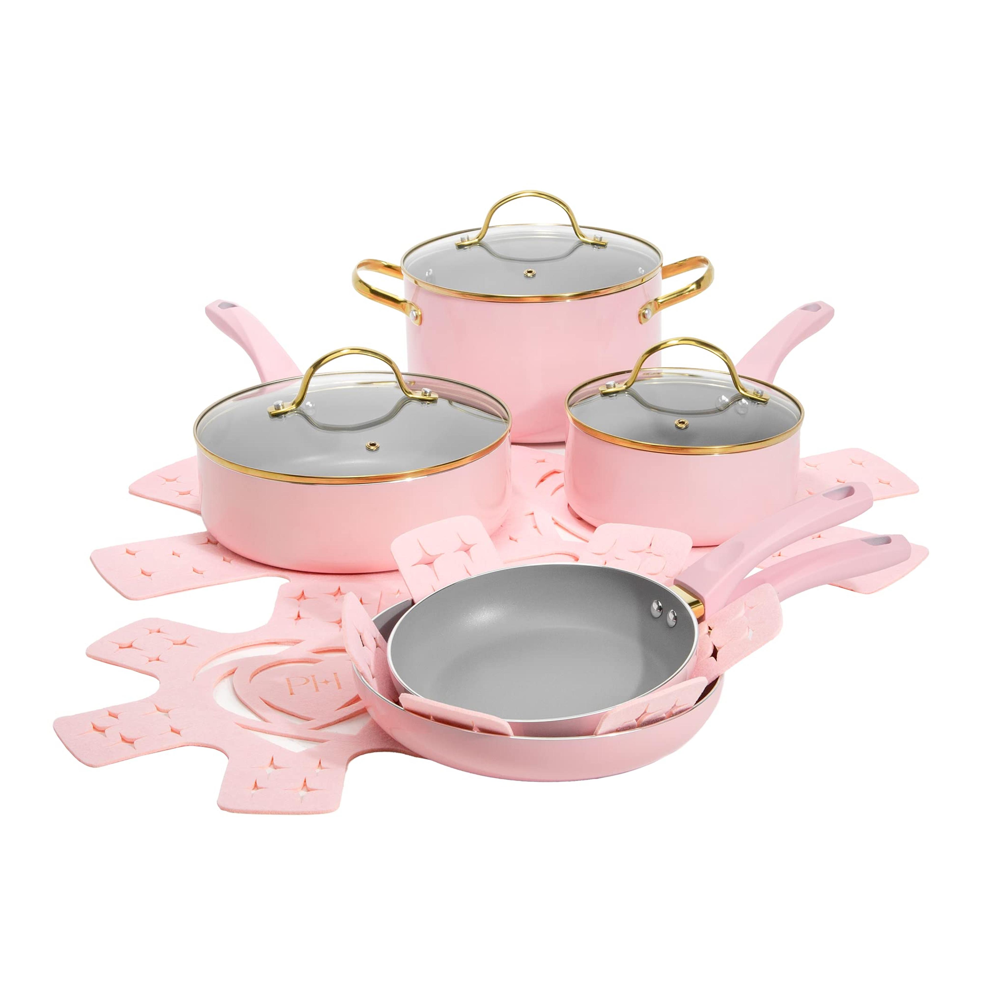 Amazon.com: Paris Hilton Epic Nonstick Pots and Pans Set, Multi-layer Nonstick Coating, Tempered Glass Lids, Soft Touch, Stay Cool Handles, Made without PFOA, Dishwasher Safe Cookware Set, 12-Piece, Pink : Beauty & Personal Care