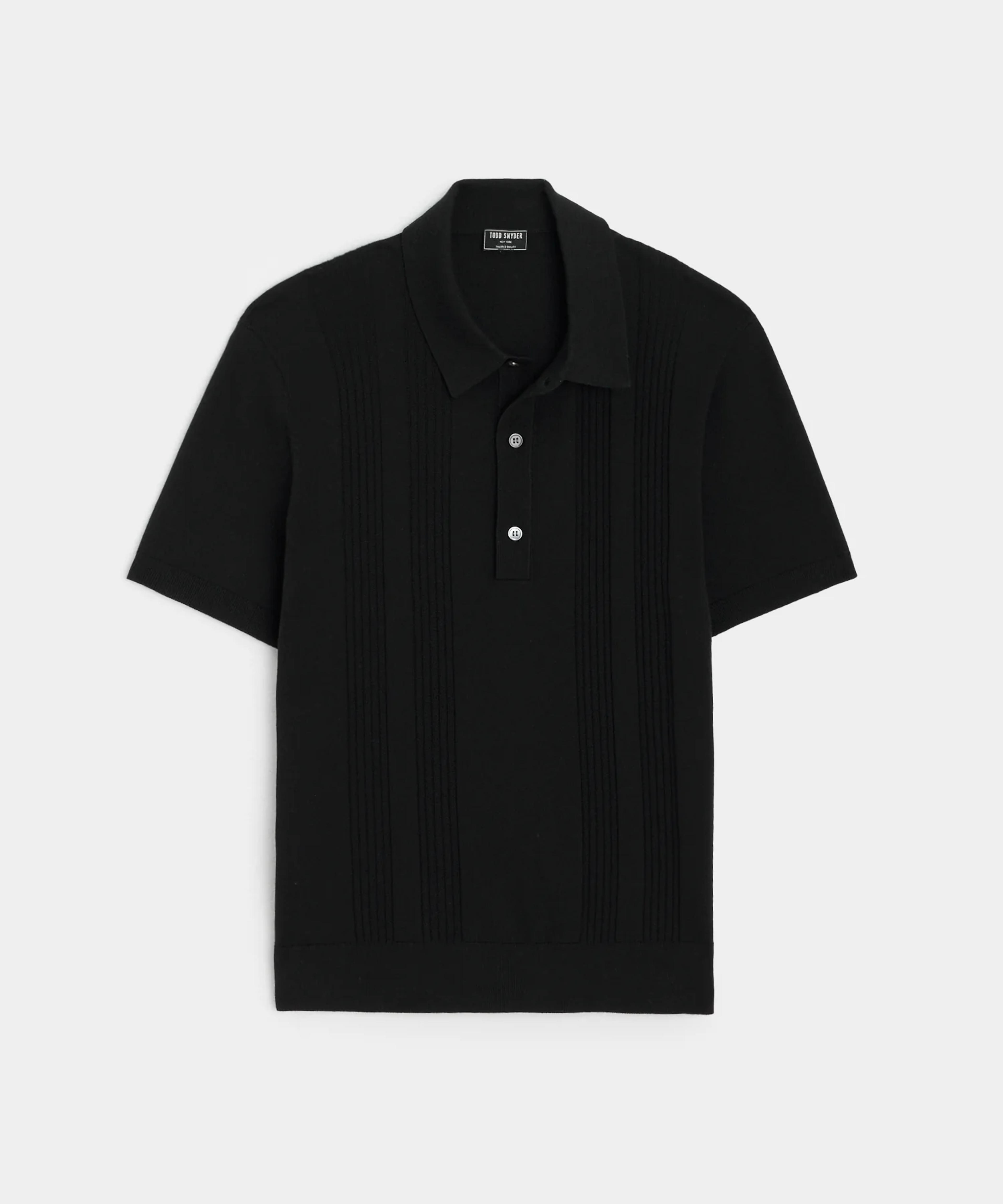 Silk Cotton Ribbed Polo in Black