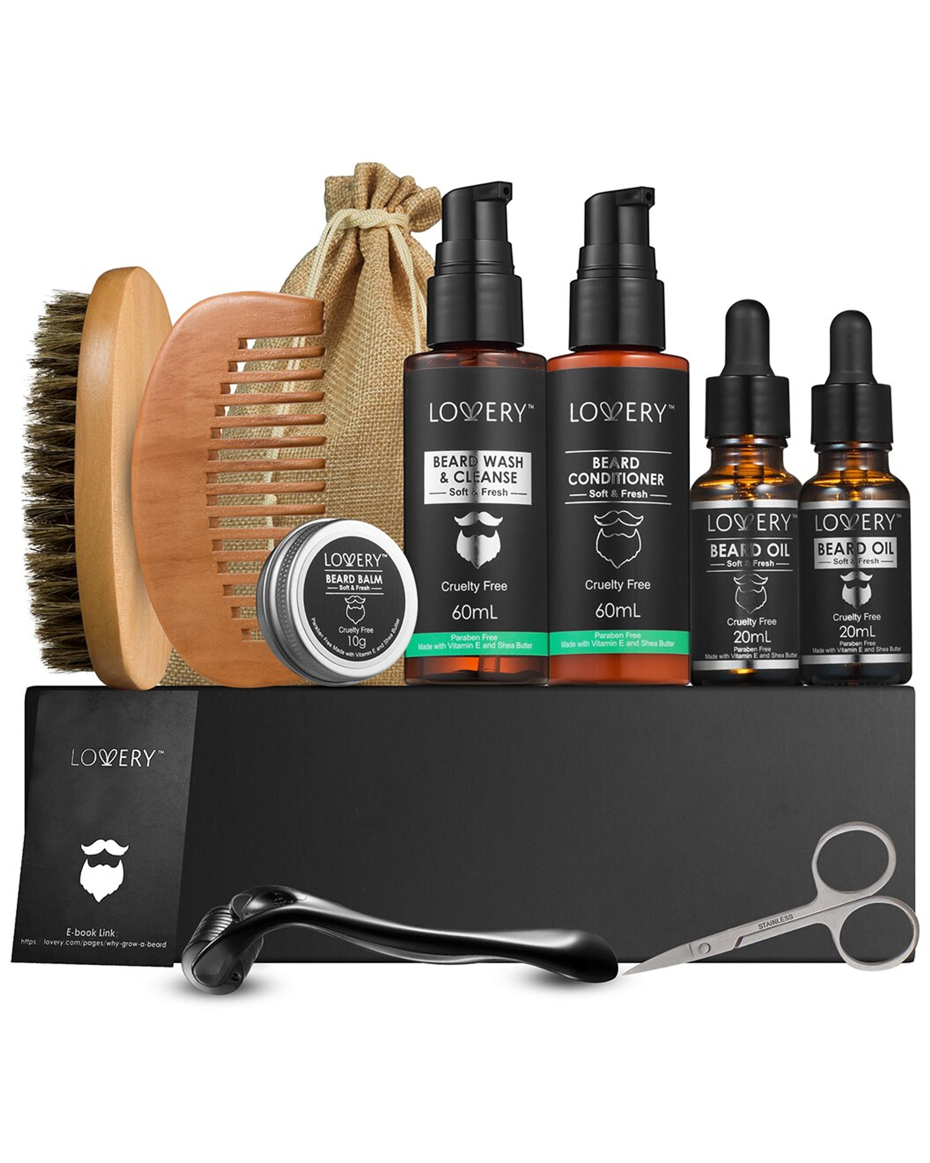 Lovery 12pc Beard Grooming & Growth Kit / Gilt