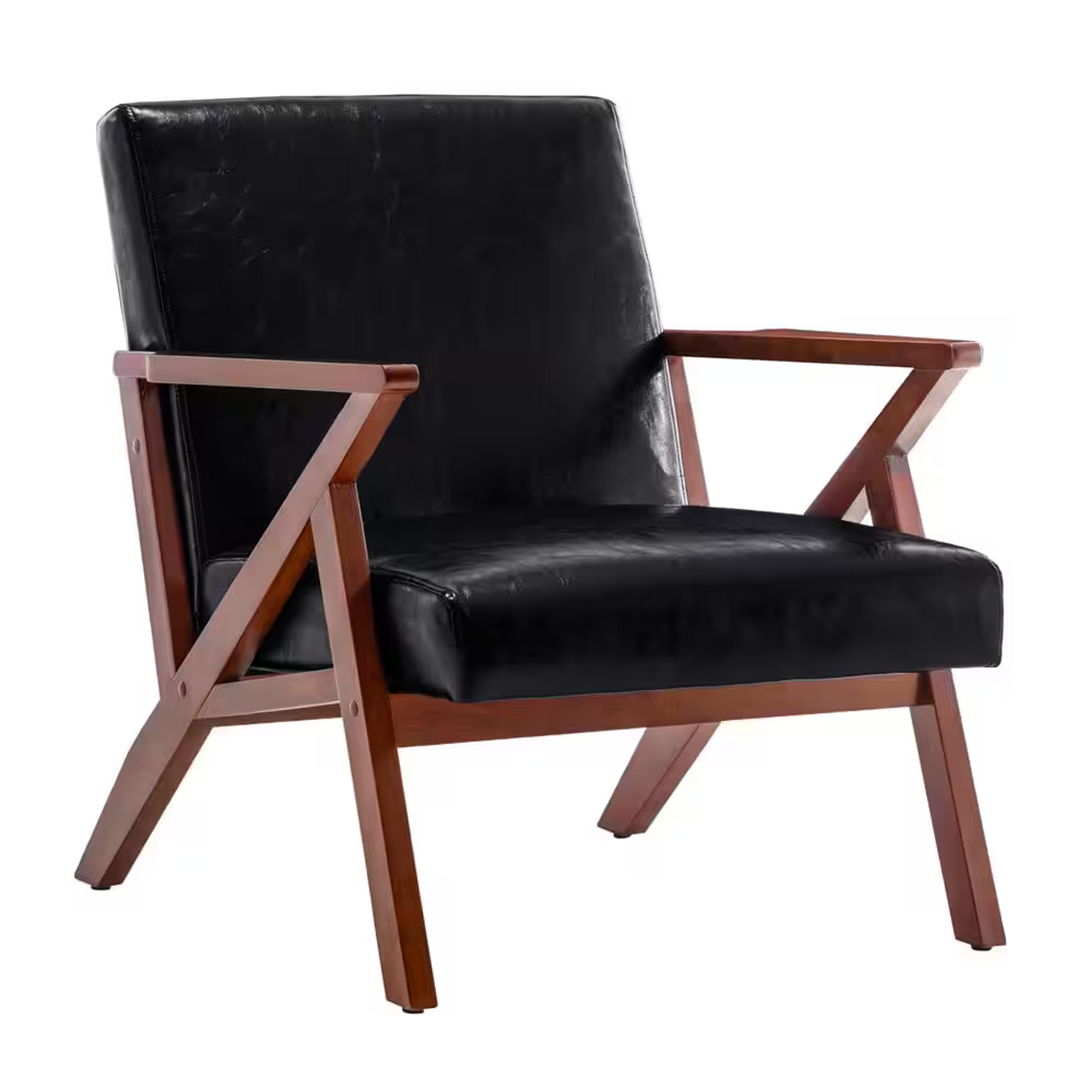 Convenience Concepts Take a Seat Cliff Black Faux Leather Mid-Century Modern Accent Lounge Armchair T1-160 - The Home Depot