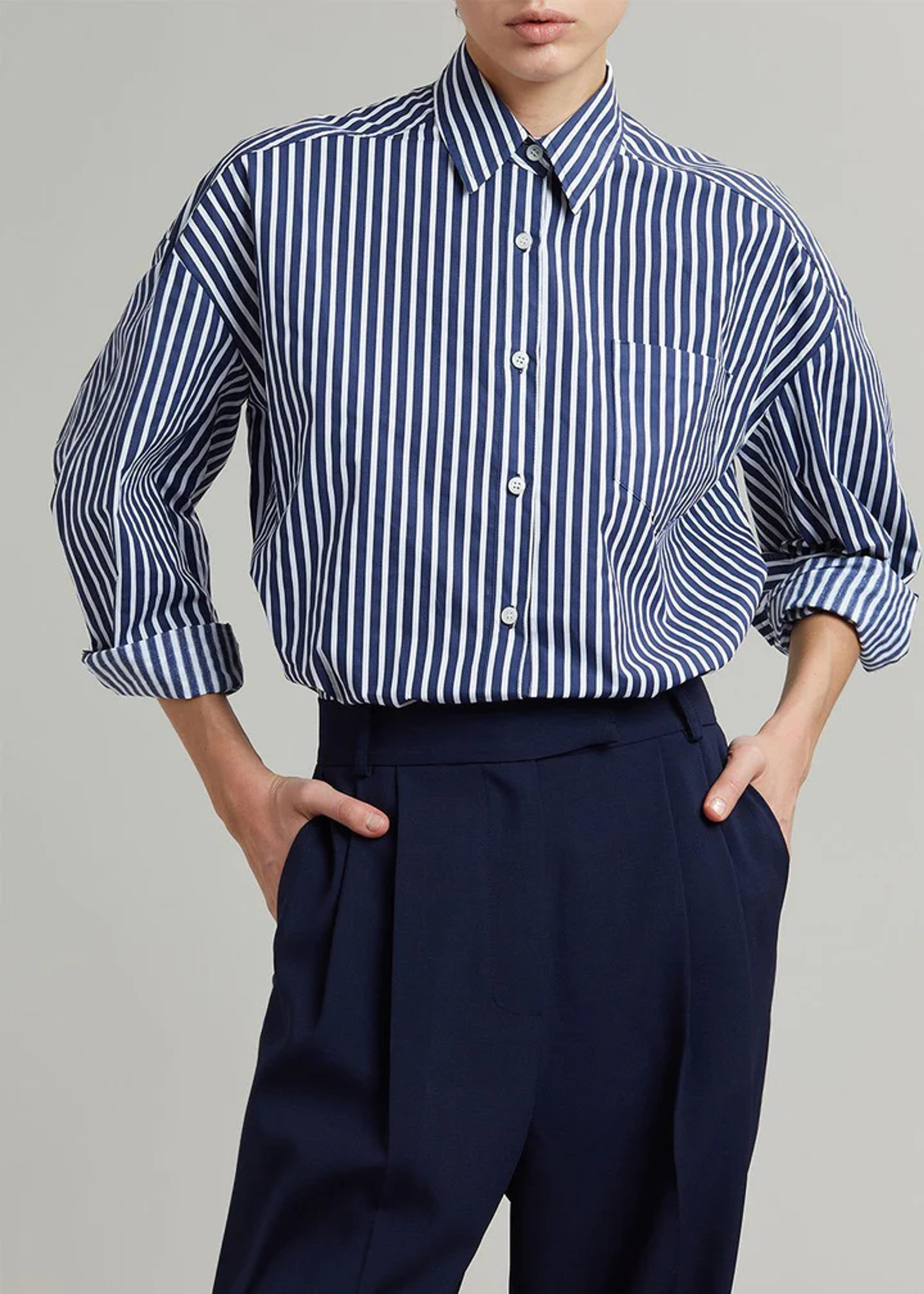 MELODY ORGANIC COTTON SHIRT - NAVY STRIPE