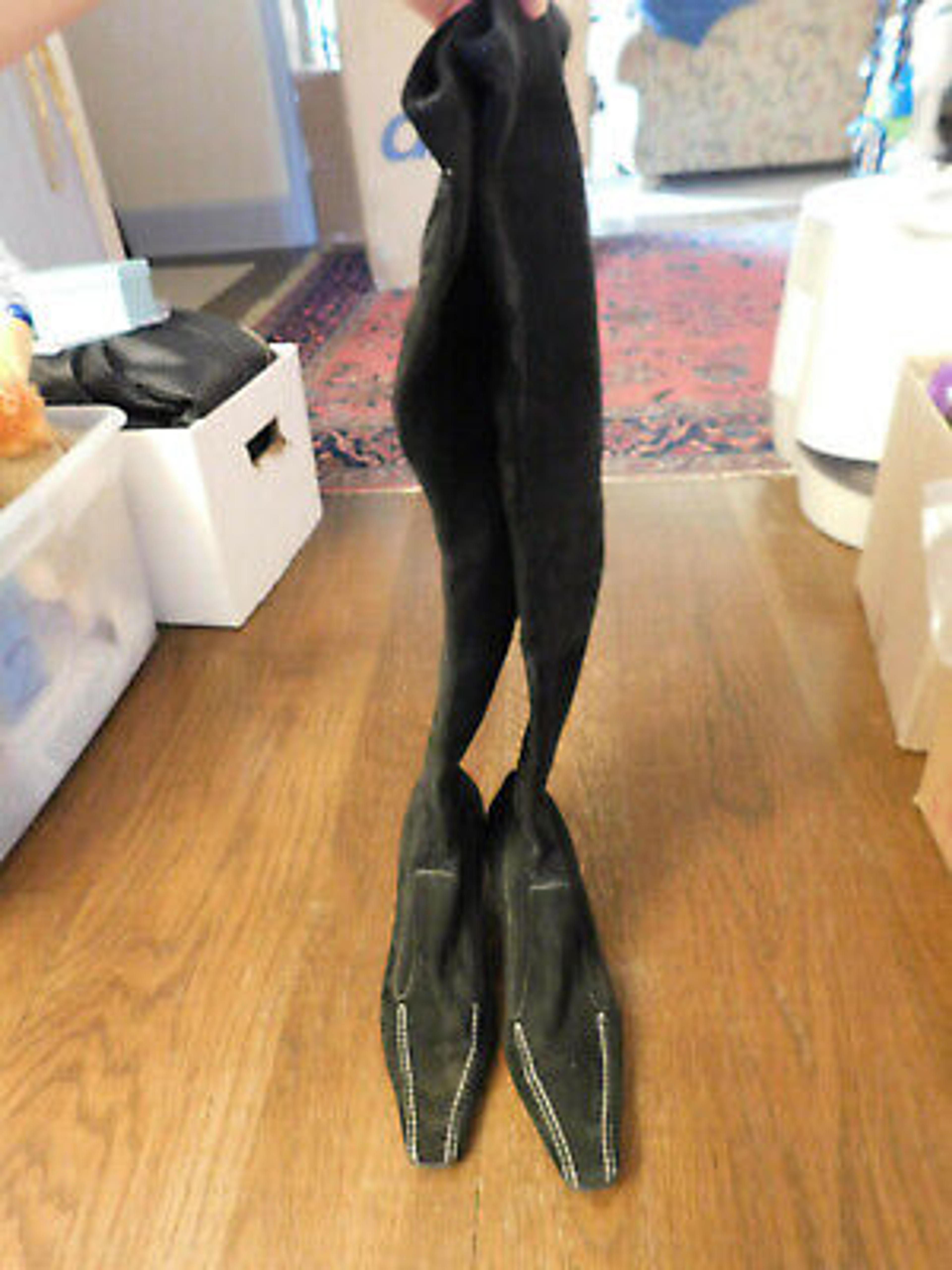 Prada Black Suede Kitten Heel Over the knee Thigh Embroidered trim Boots Sz 39.5 | eBay