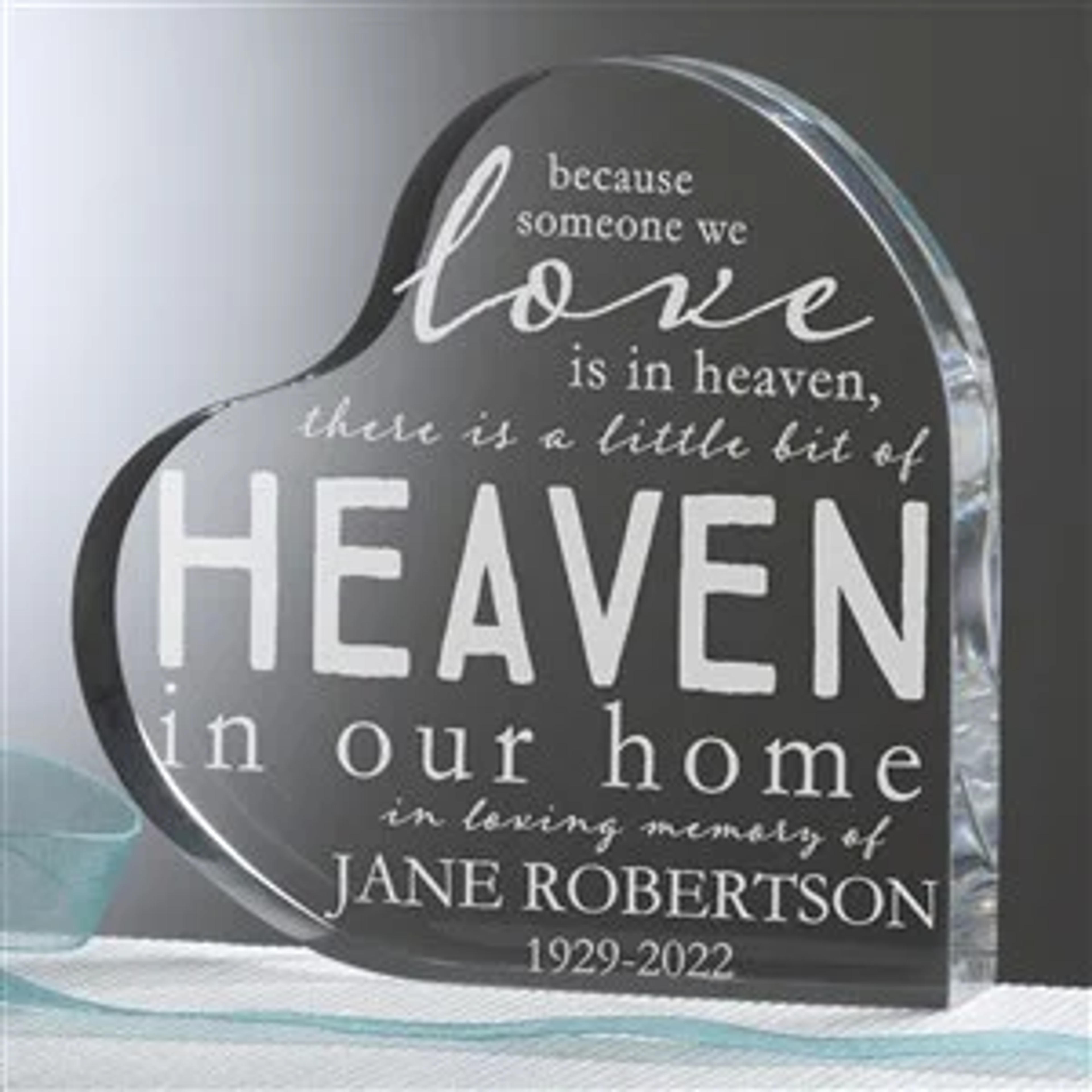 Engraved Memorial Keepsake Gift - Heaven In Our Home Heart