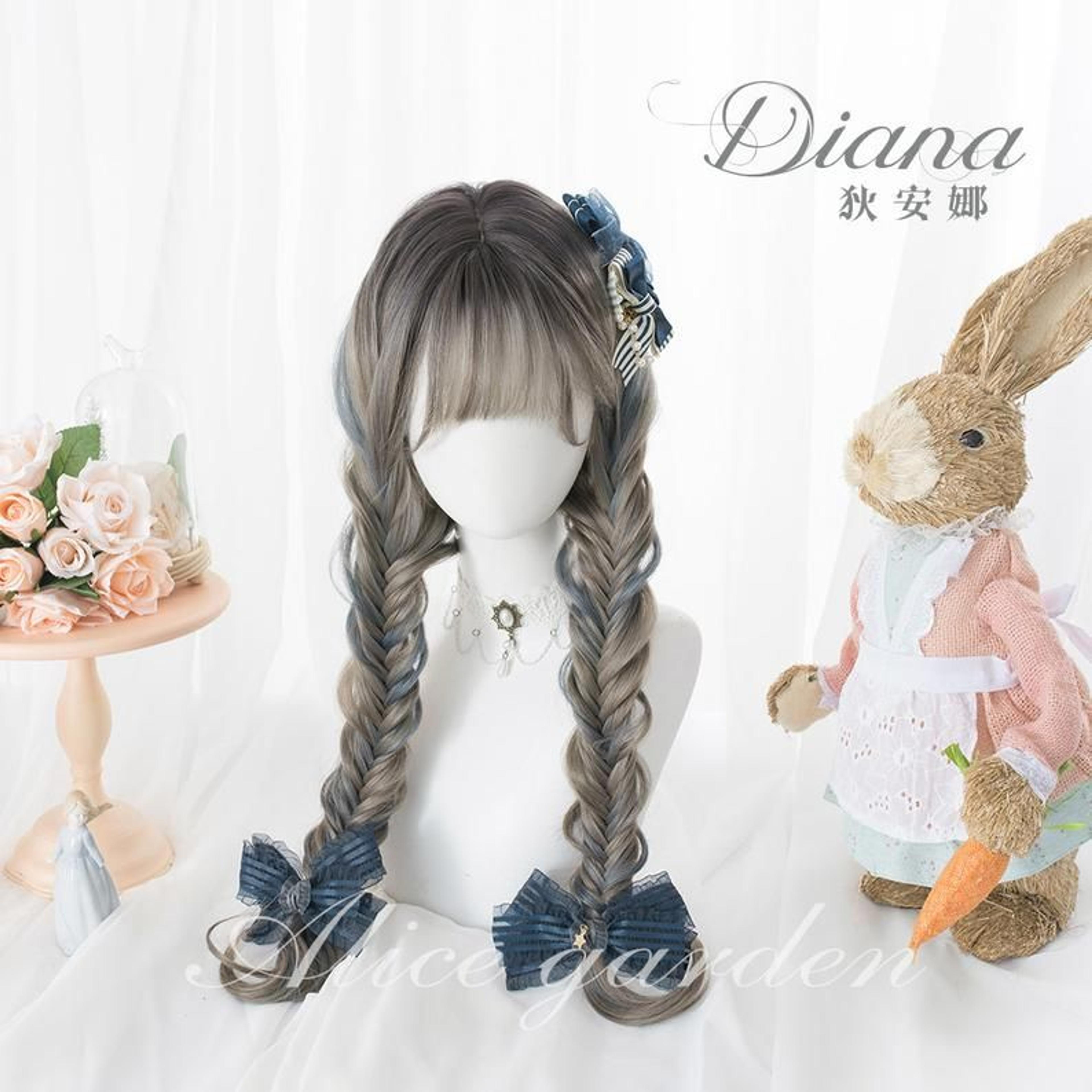 Diana / Aomu gray gradient highlights gray blue wig / Lolita wig / Role playing wig / Anime wig /Long curly hair wig