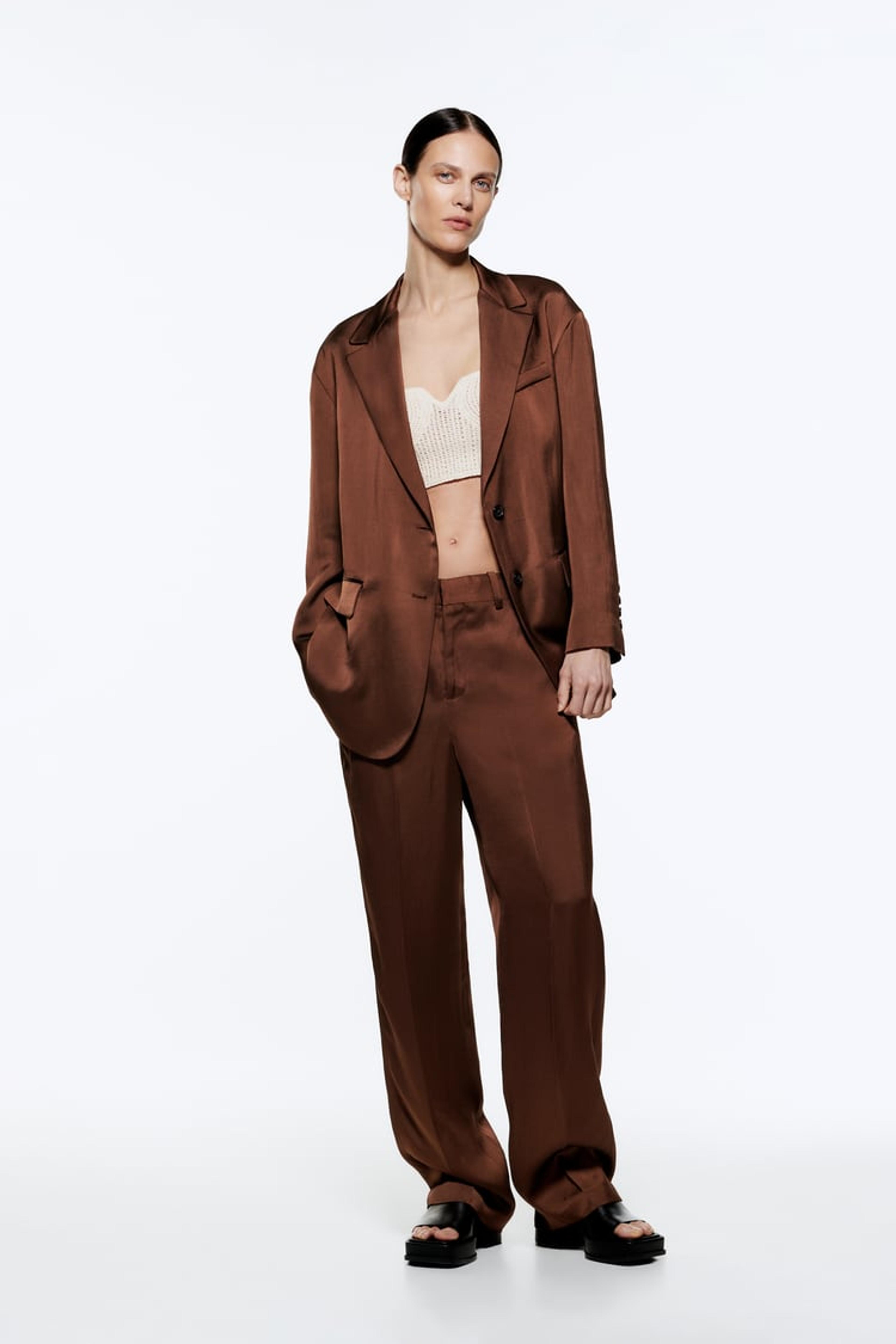 SATIN EFFECT STRAIGHT LEG PANTS - Brown | ZARA United States