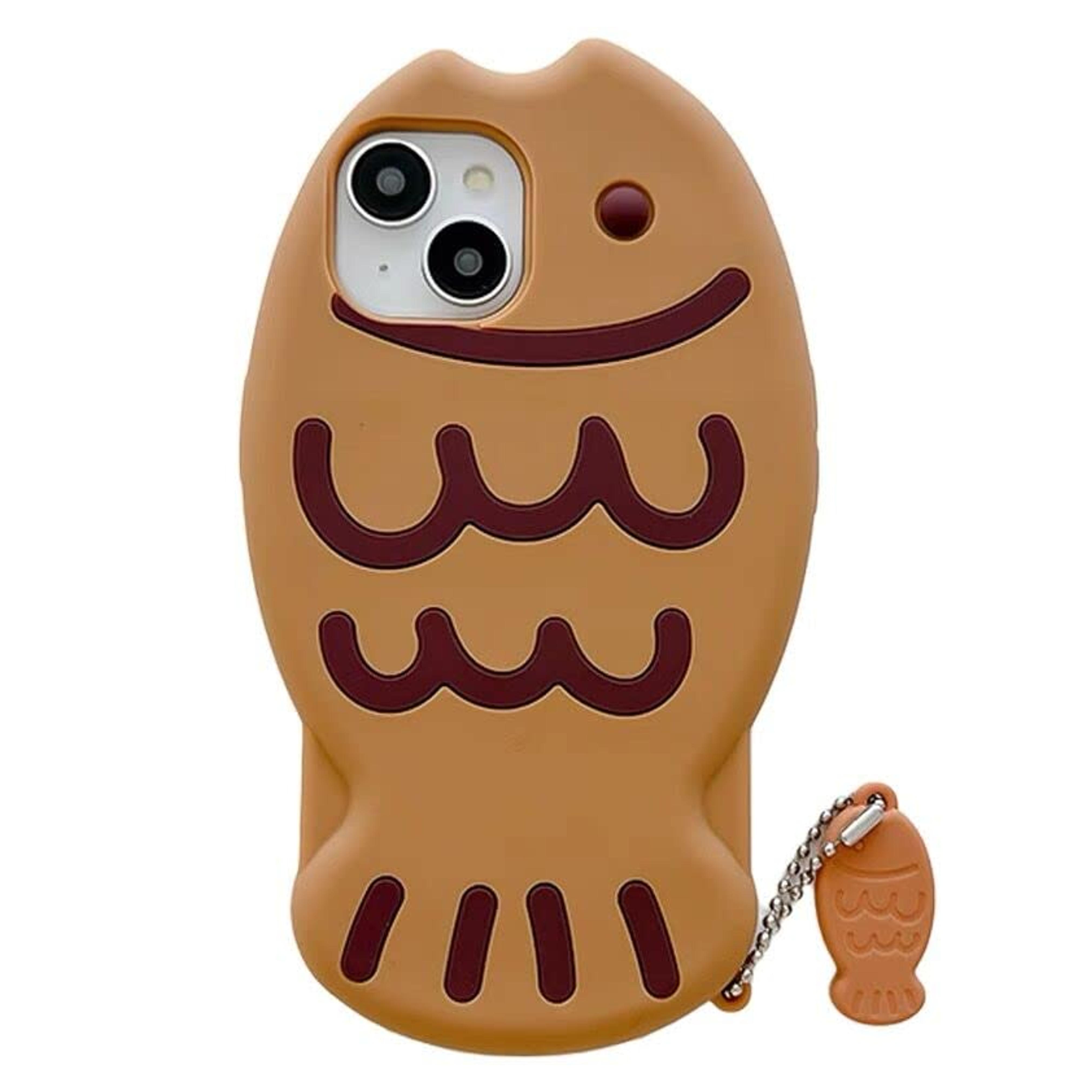 Ultra Thick Soft Silicone Taiyaki Case with Charm for Apple iPhone 12/12 Pro iPhone12 iPhone12Pro Brown Fish 3D Cartoon Animal Japanese Japan Unique Cute Lovely Adorable Kawaii Kids Girls Women