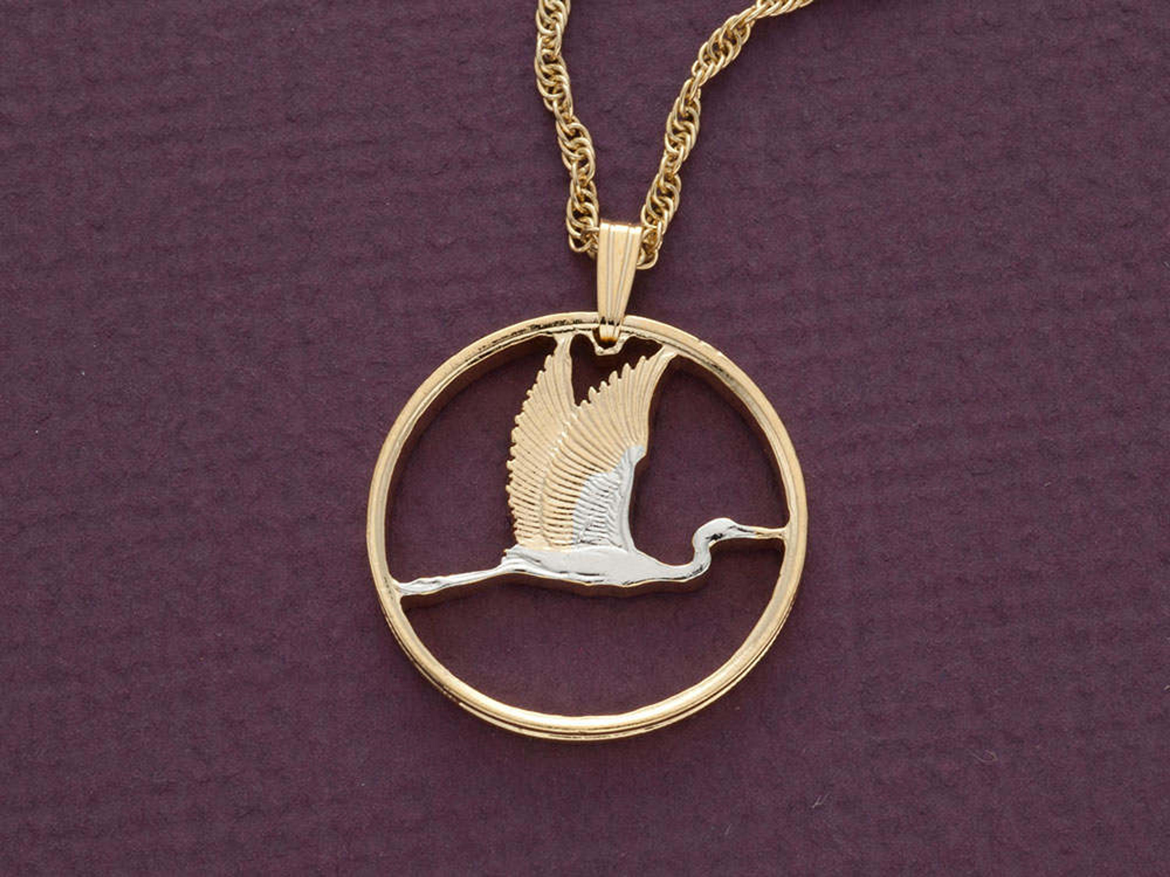 New Zealand Crane Pendant and Necklace, New Zealand Two Dollar Coin Hand Cut, 14 Karat Gold and Rhodium Plated, 1 in Diameter, R 386 - Etsy