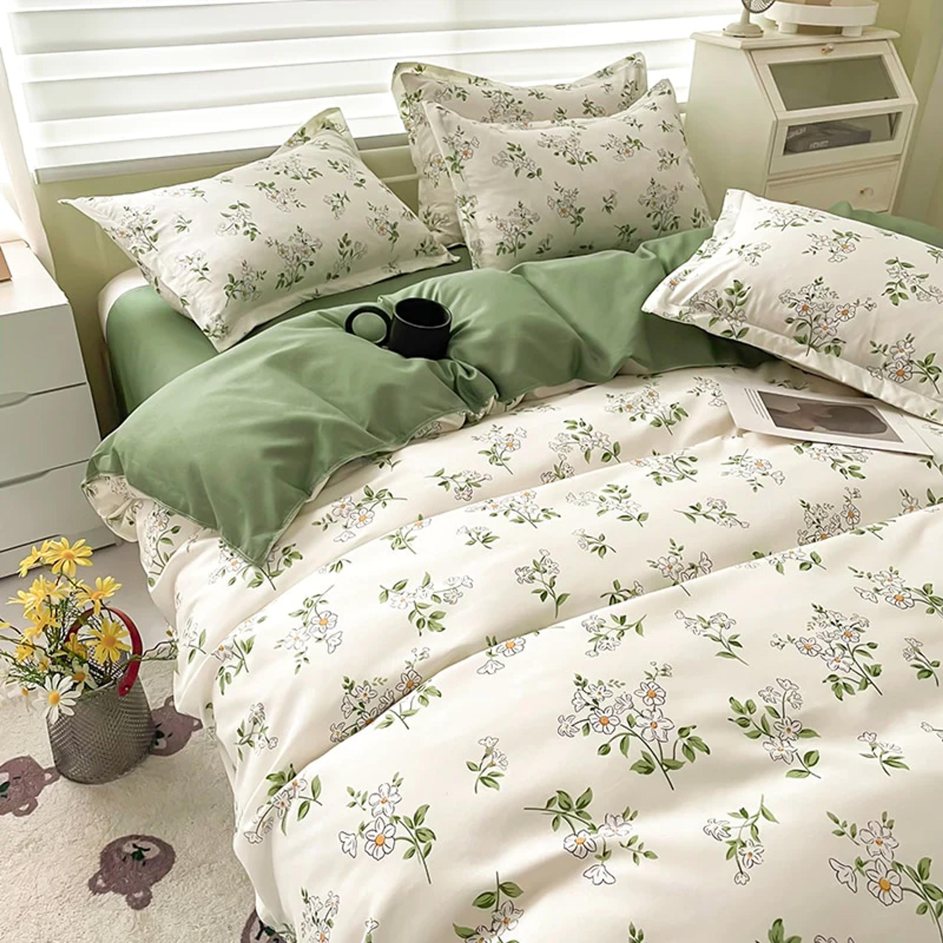 Floral Printed Duvet Cover Set with Sheet Pillowcases Warm Cute Cartoo – oklulu